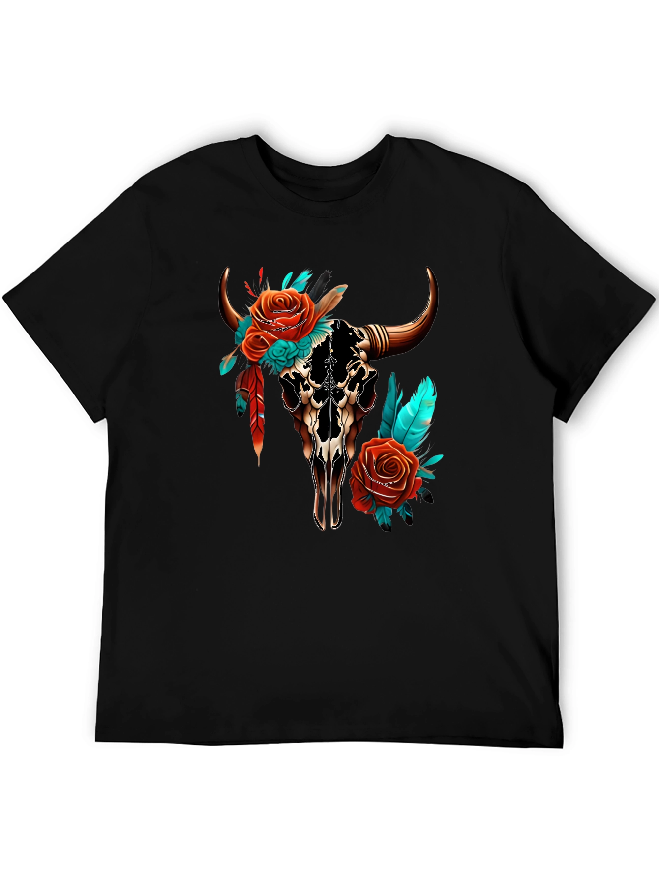 Floral Bull Skull T-Shirt - Western Style Tee