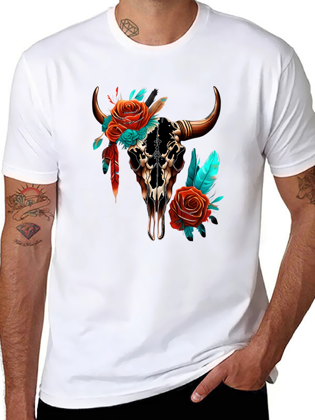 Floral Bull Skull T-Shirt - Western Style Tee
