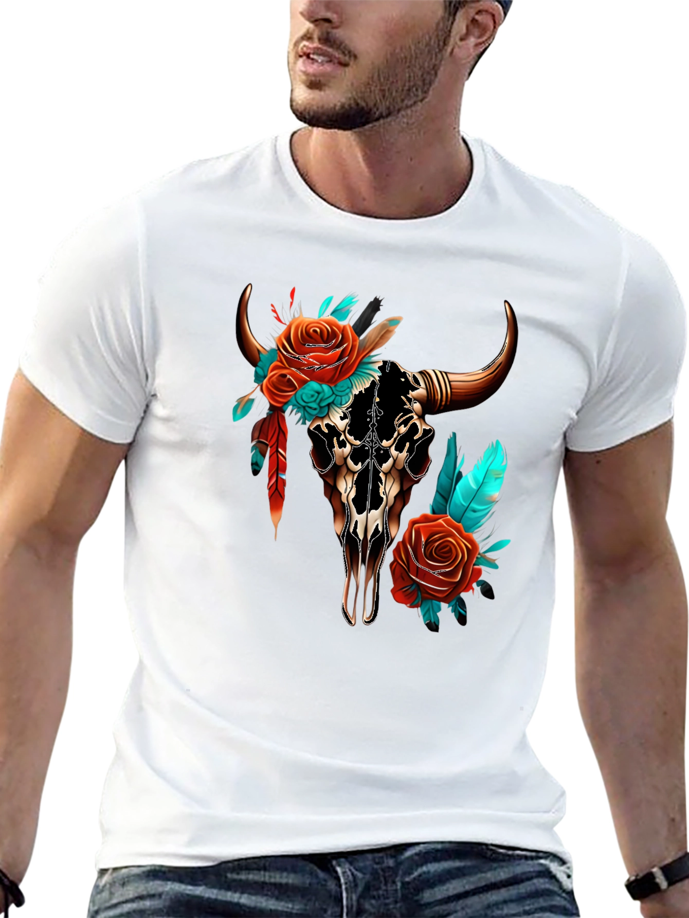 Floral Bull Skull T-Shirt - Western Style Tee