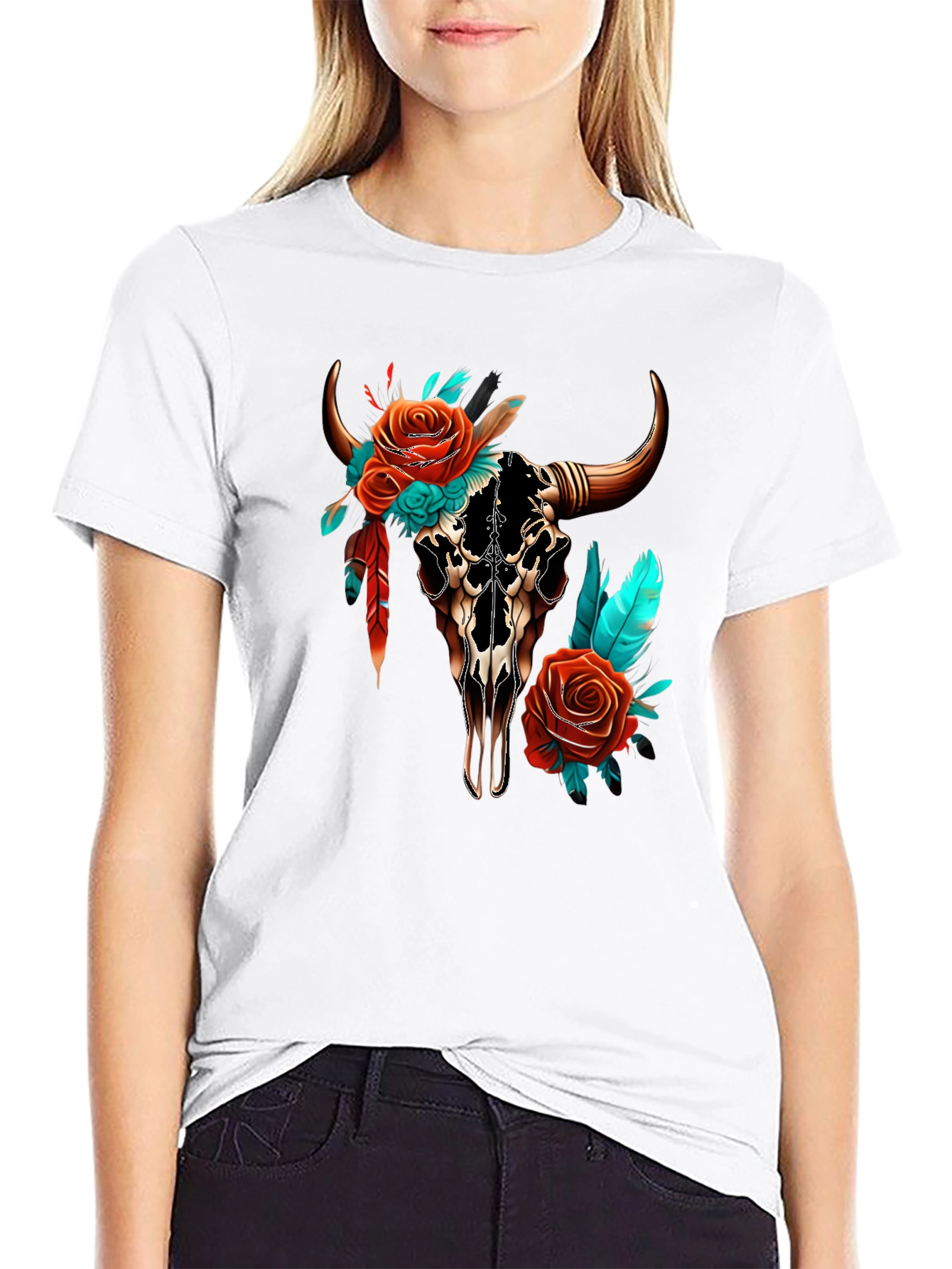 Floral Bull Skull T-Shirt - Western Style Tee