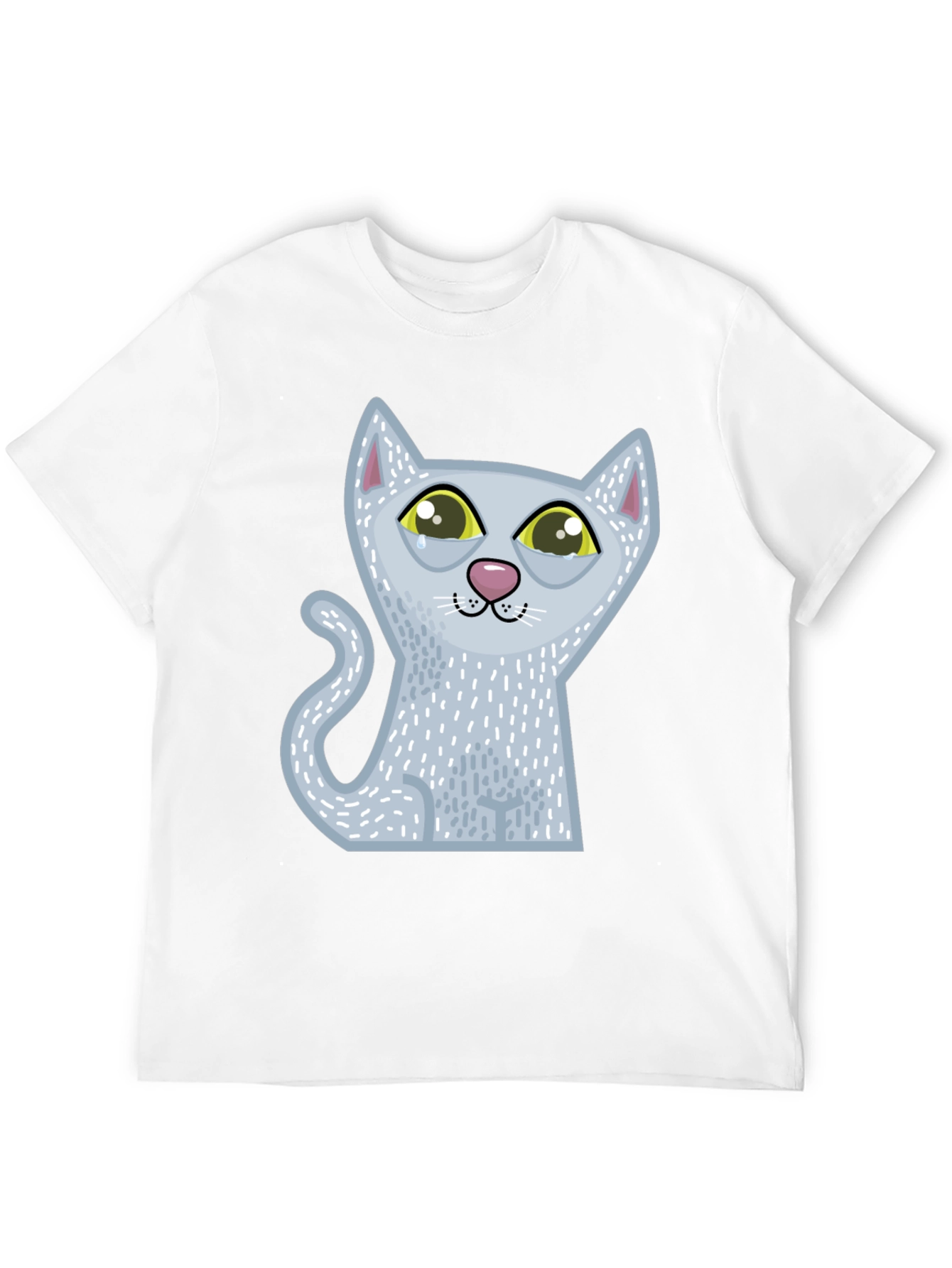 Sad Cartoon Cat Graphic Tee - Unisex Black T-Shirt