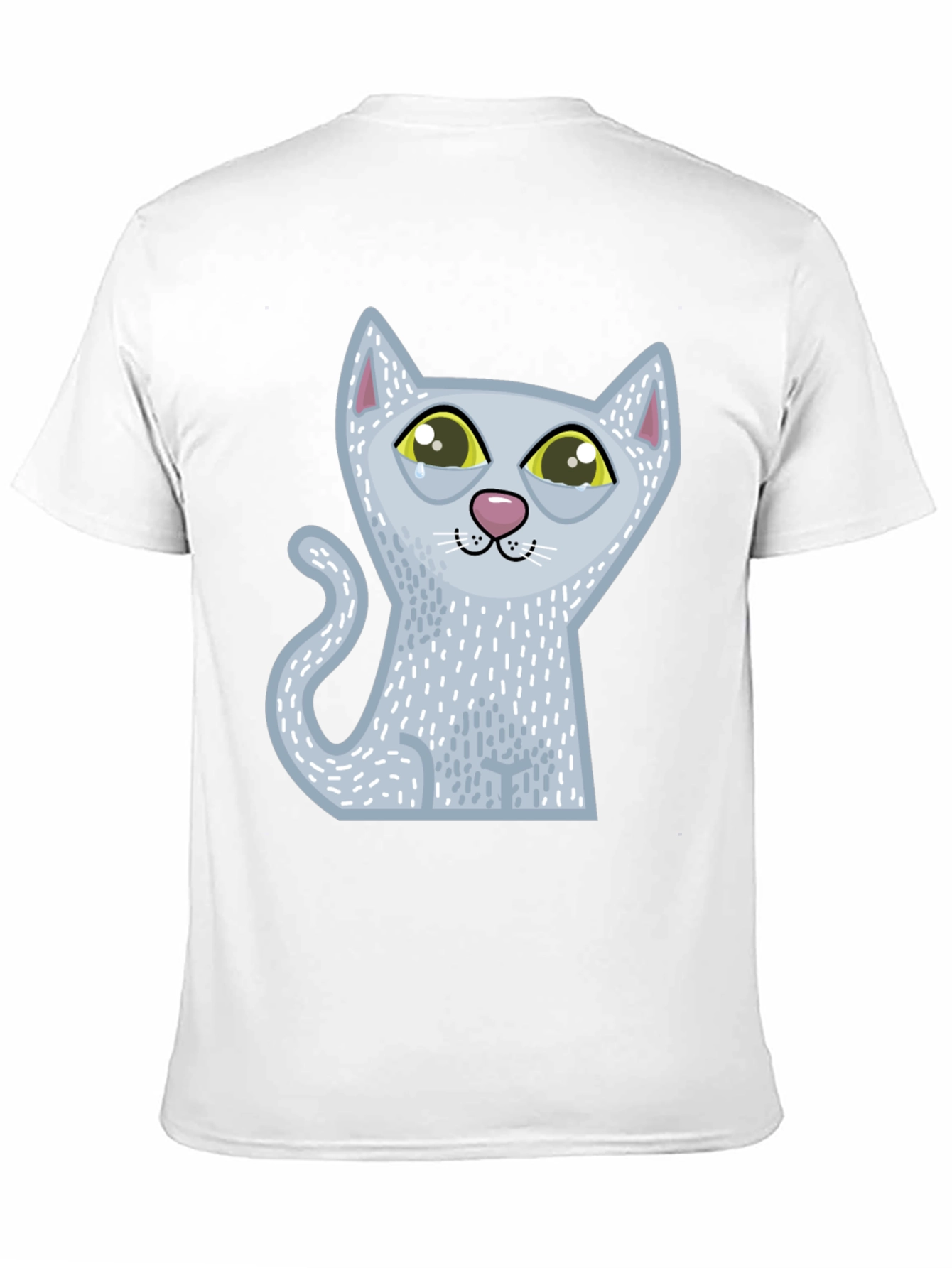 Sad Cartoon Cat Graphic Tee - Unisex Black T-Shirt