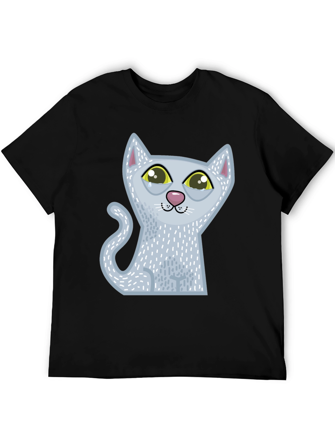 Sad Cartoon Cat Graphic Tee - Unisex Black T-Shirt