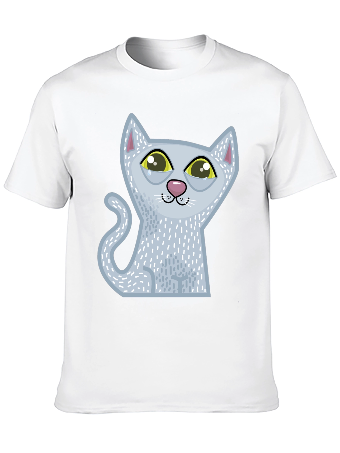 Sad Cartoon Cat Graphic Tee - Unisex Black T-Shirt