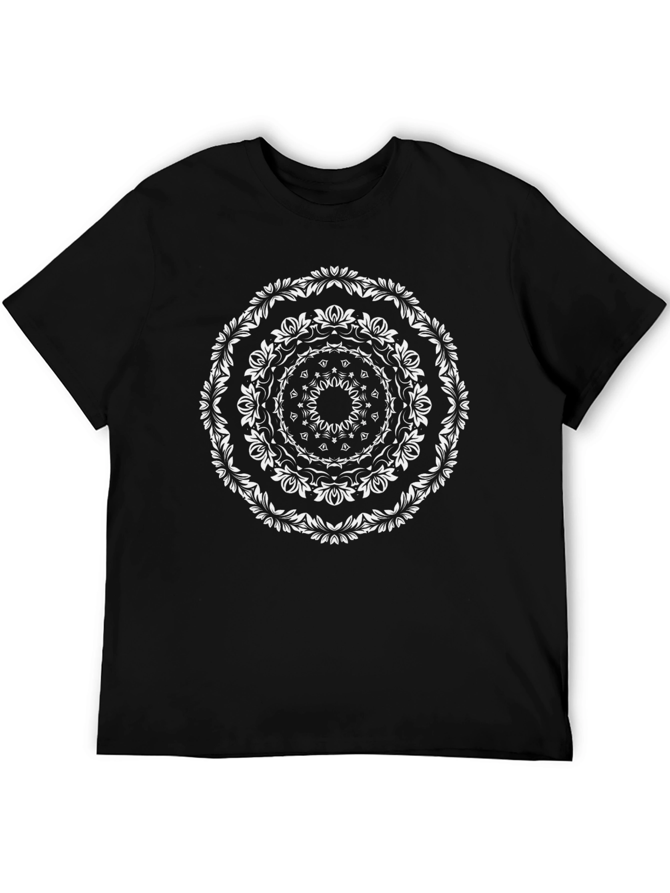 Floral Mandala Graphic Tee - Black Cotton