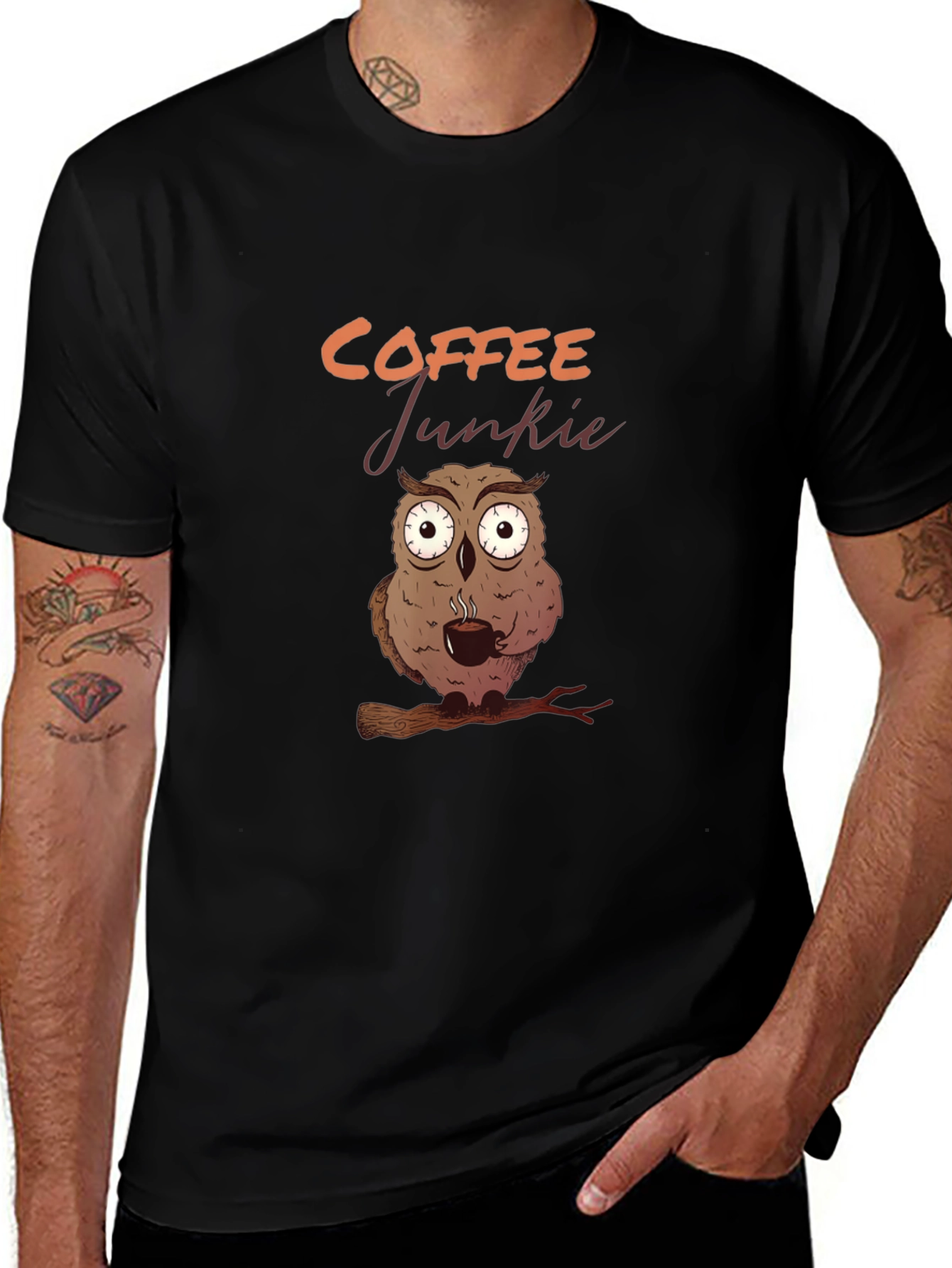 Coffee Junkie Owl Graphic Tee - Black T-Shirt