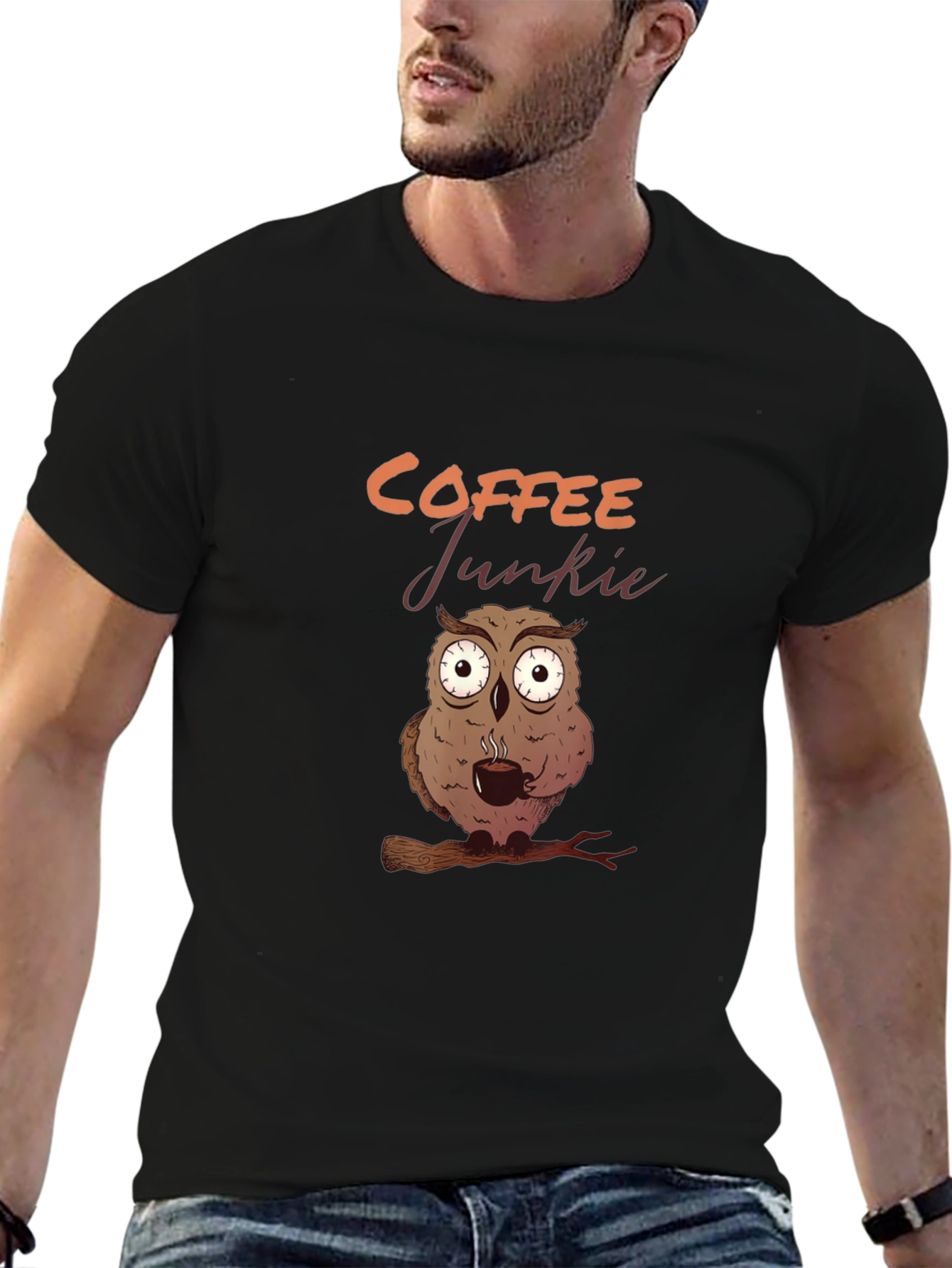 Coffee Junkie Owl Graphic Tee - Black T-Shirt