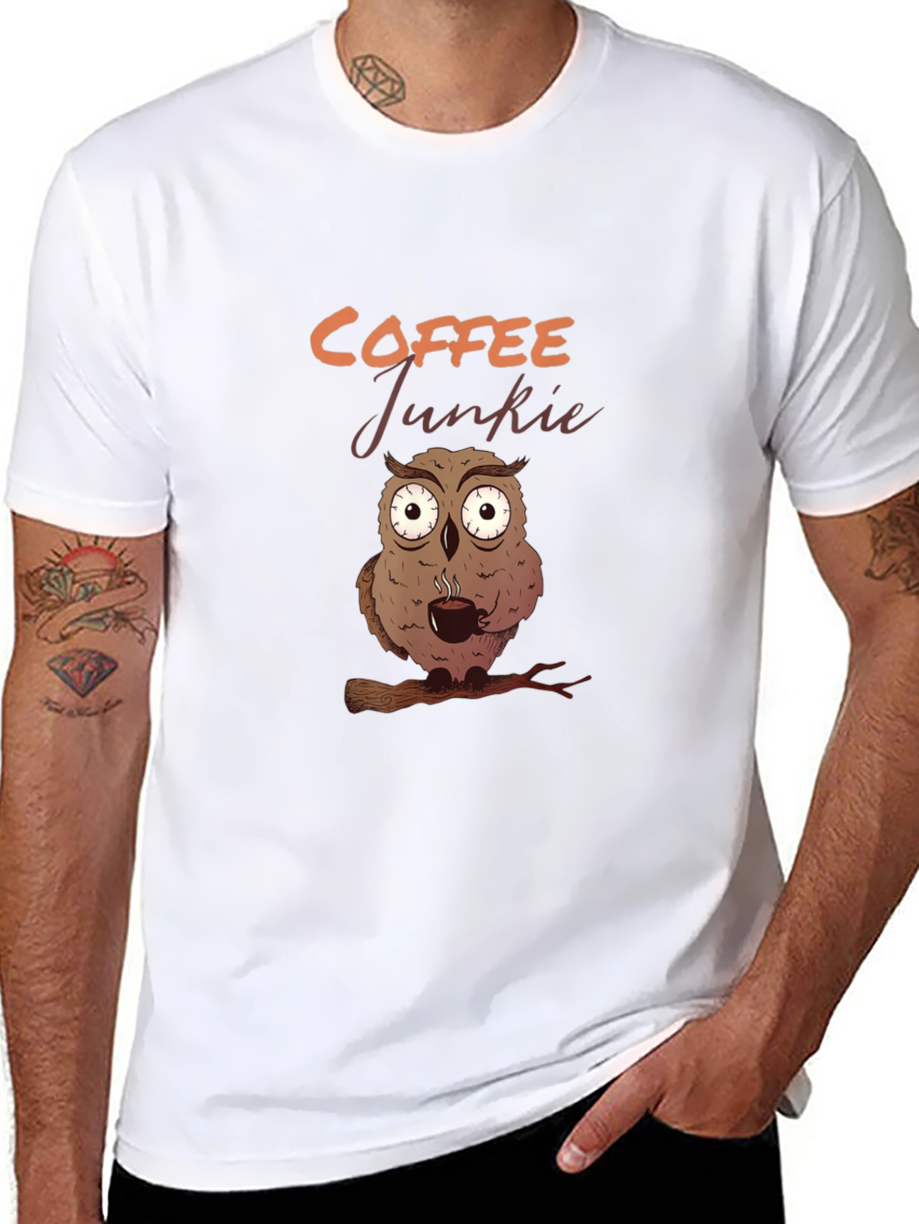 Coffee Junkie Owl Graphic Tee - Black T-Shirt
