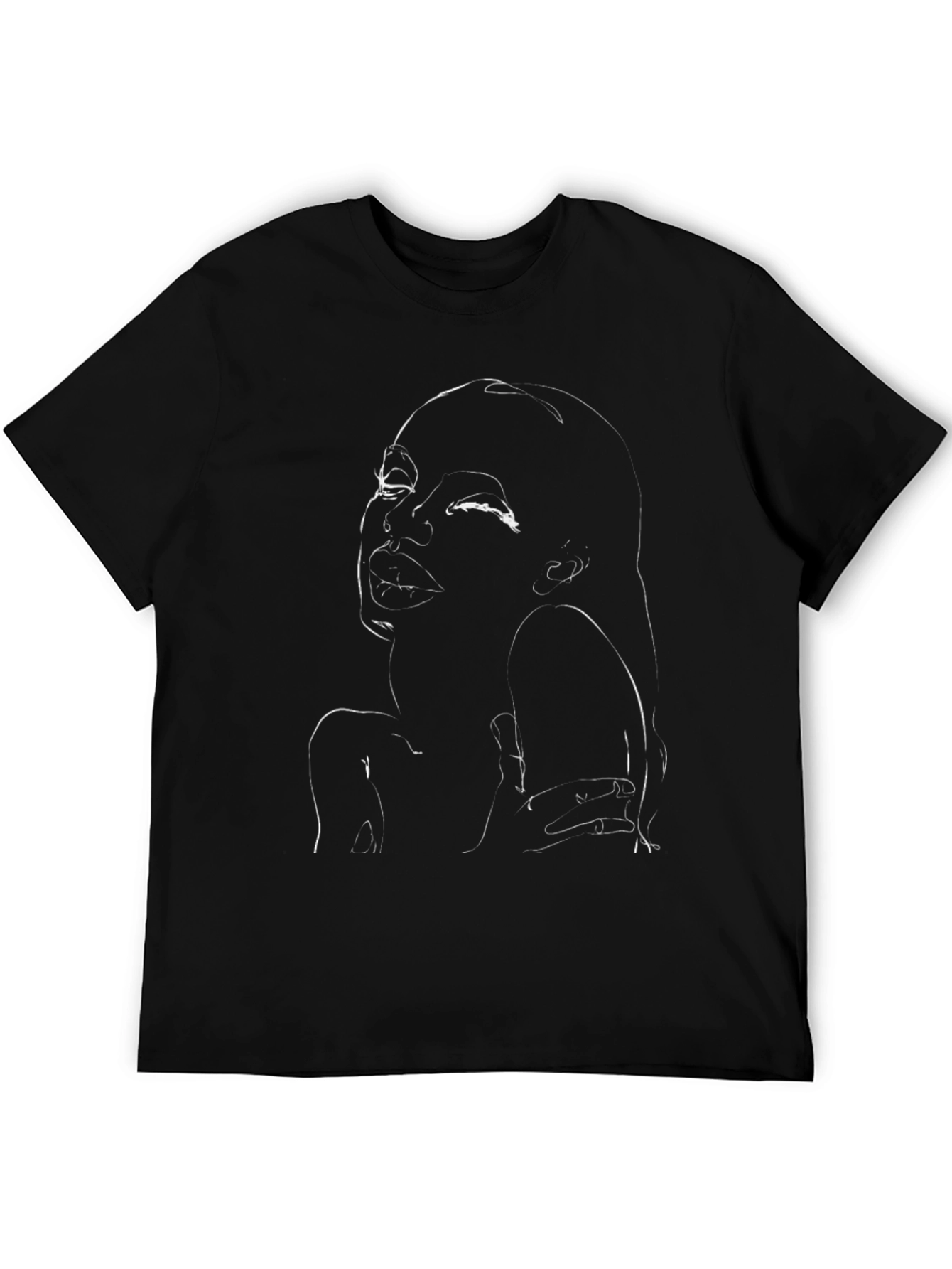 Abstract Line Art Face Graphic Black T-Shirt