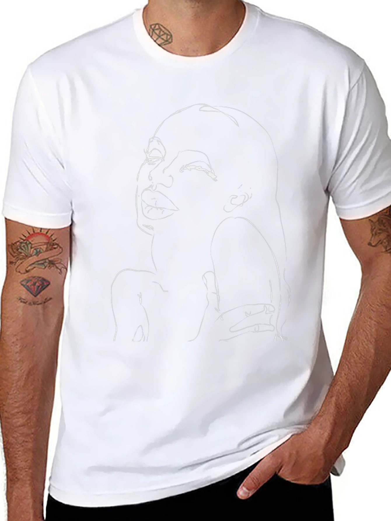 Abstract Line Art Face Graphic Black T-Shirt