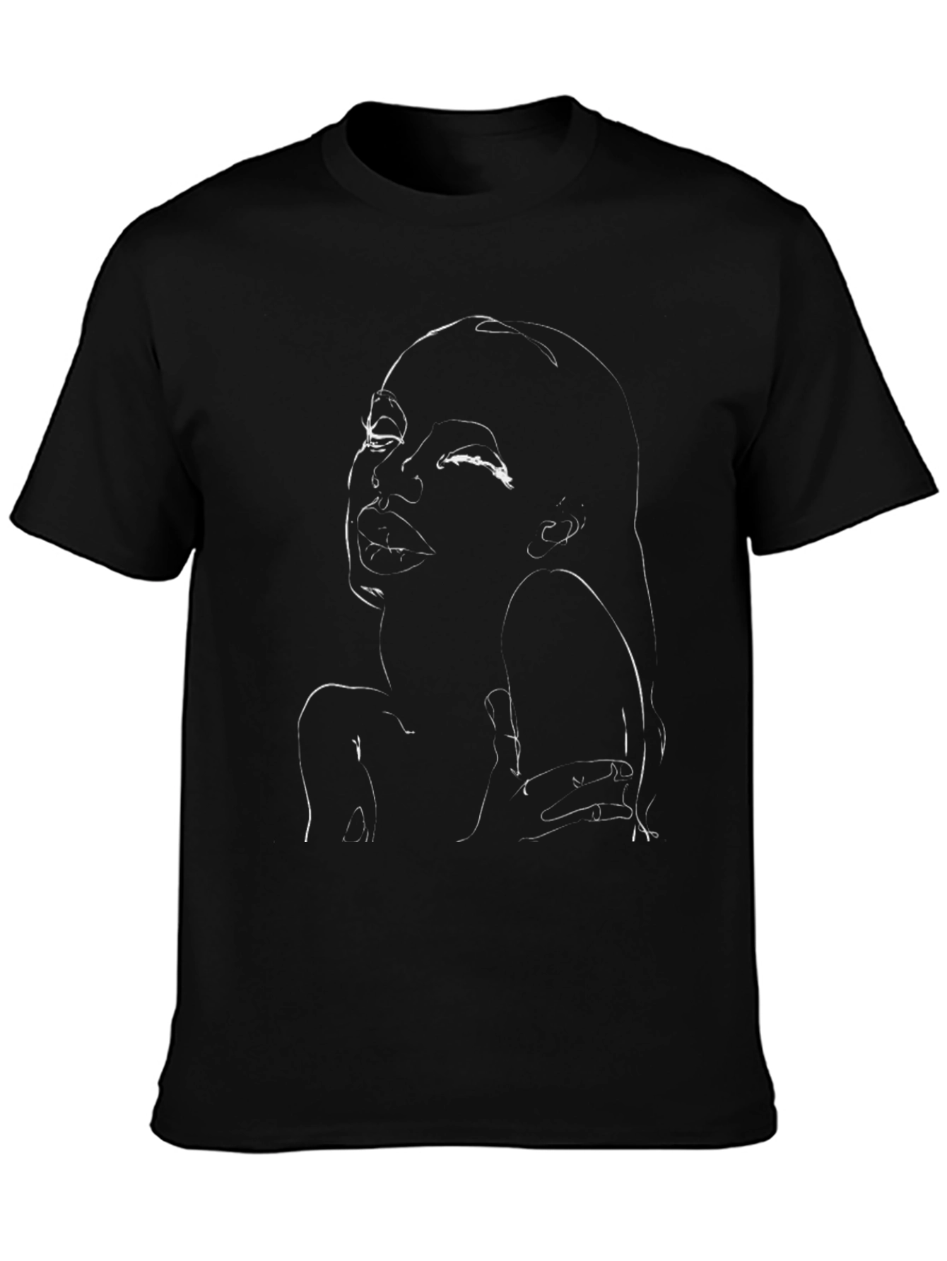 Abstract Line Art Face Graphic Black T-Shirt