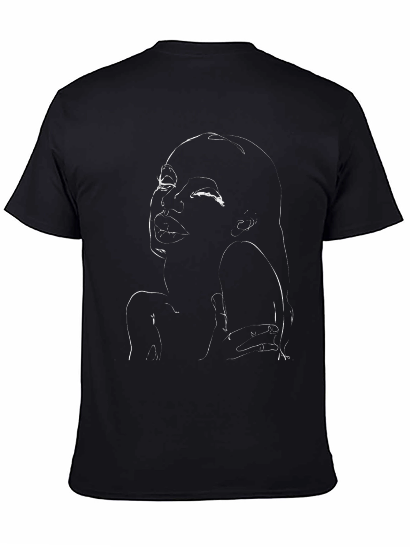 Abstract Line Art Face Graphic Black T-Shirt