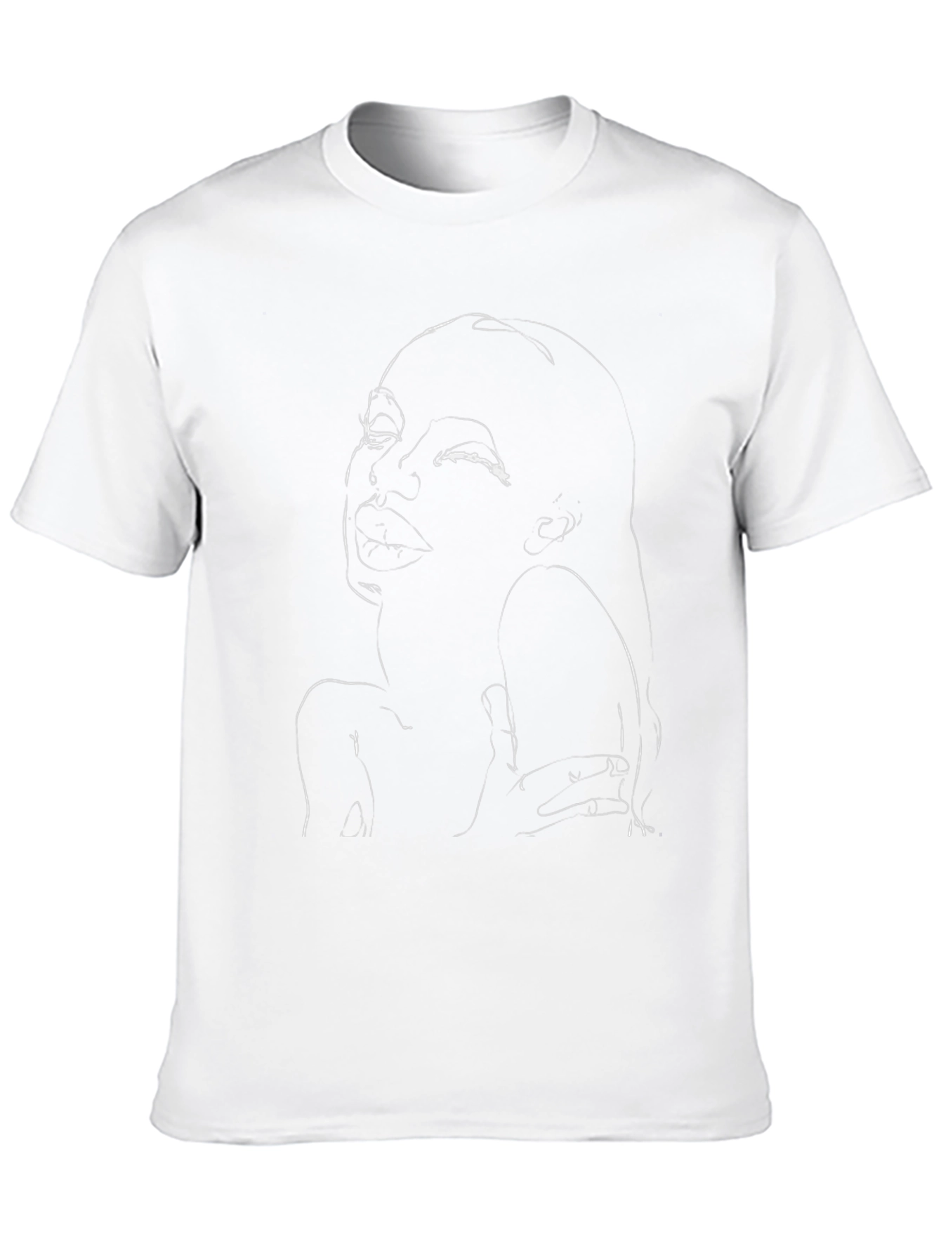 Abstract Line Art Face Graphic Black T-Shirt