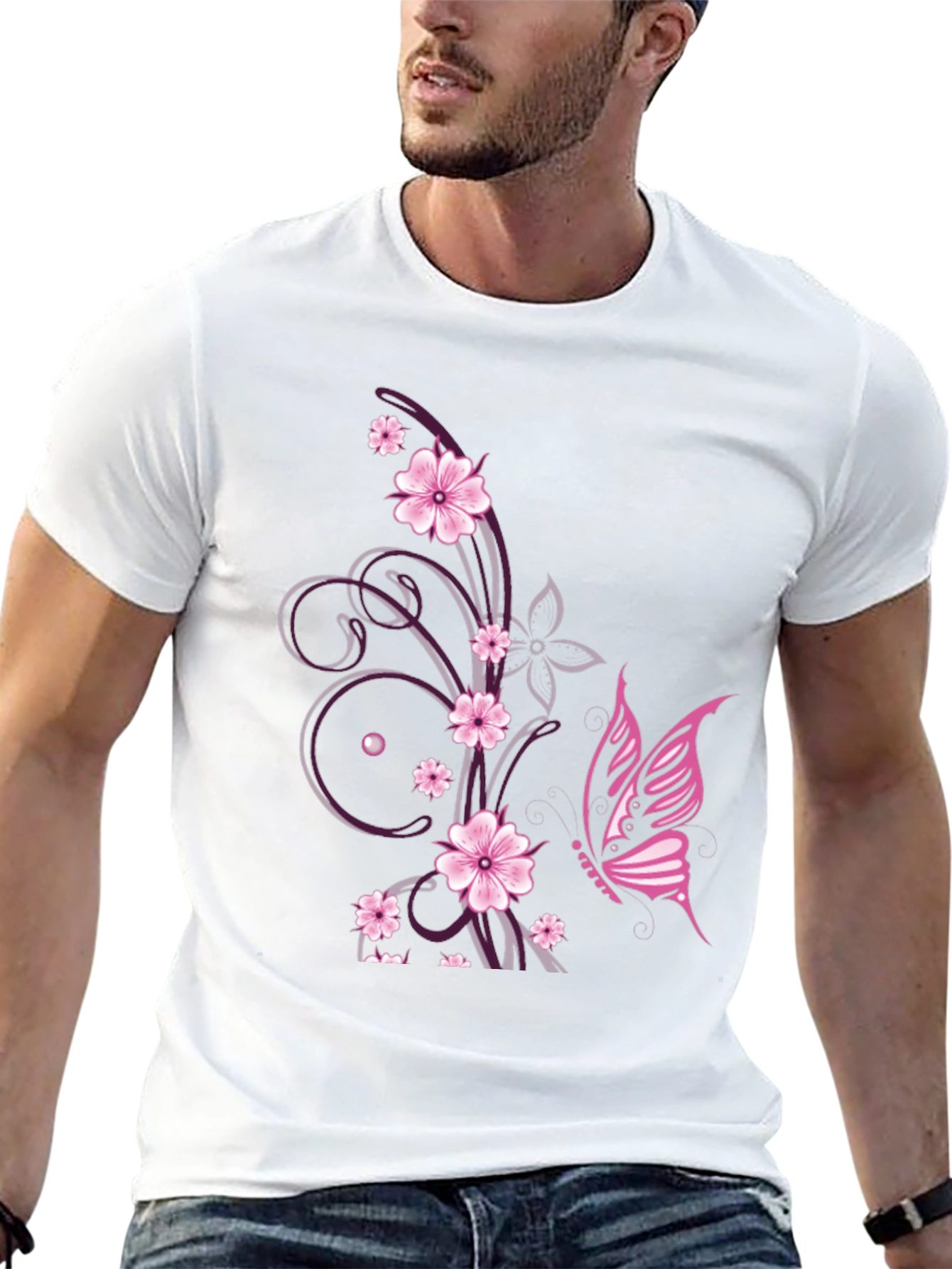 Floral Butterfly Print Black T-Shirt