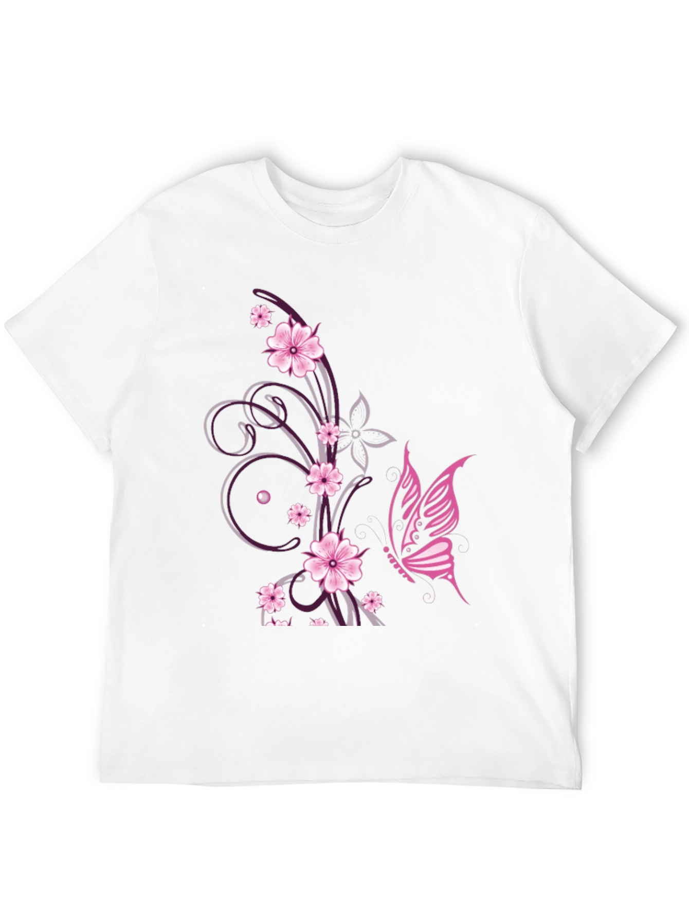 Floral Butterfly Print Black T-Shirt