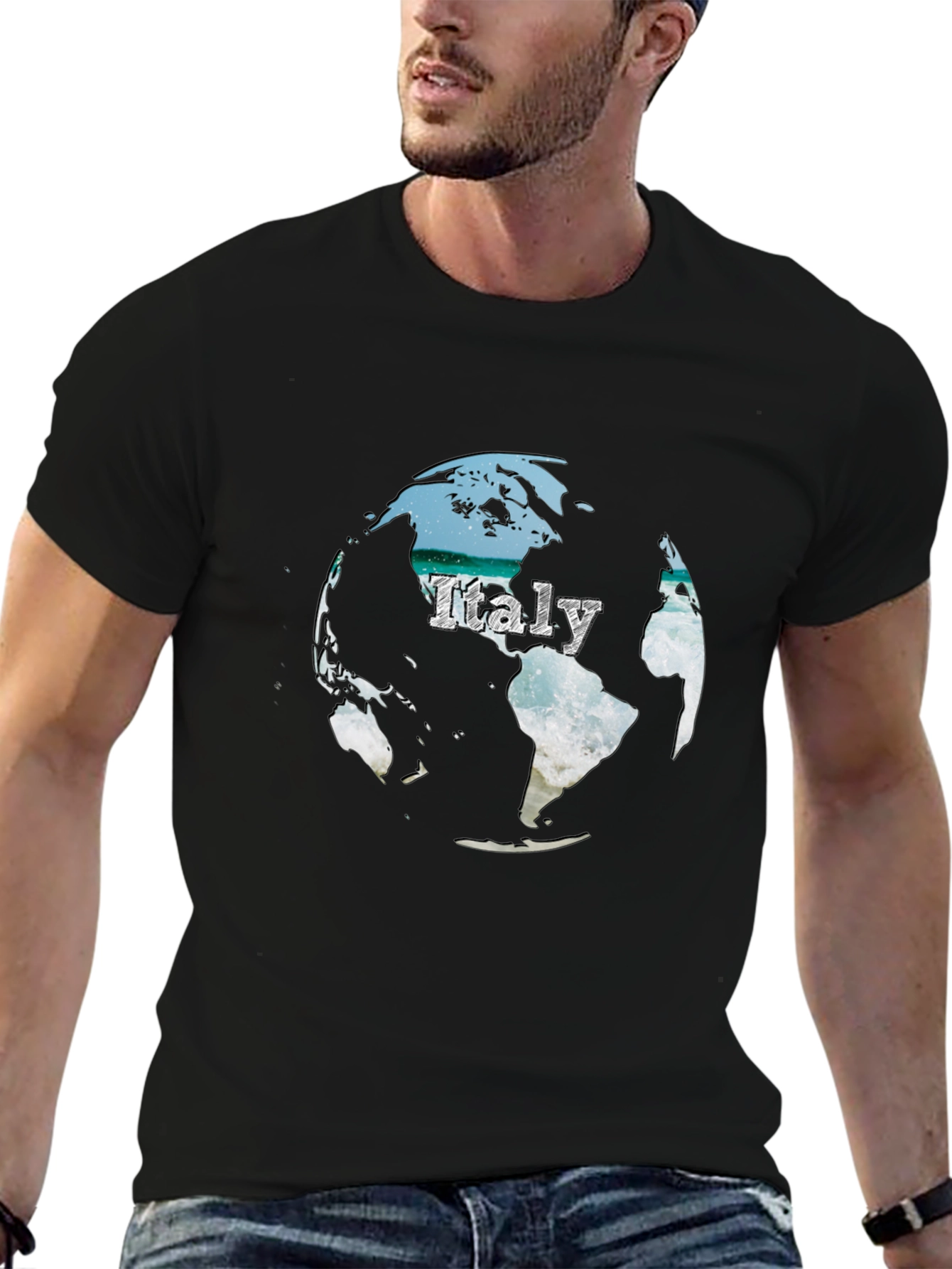 Italy Globe Graphic T-Shirt - Black