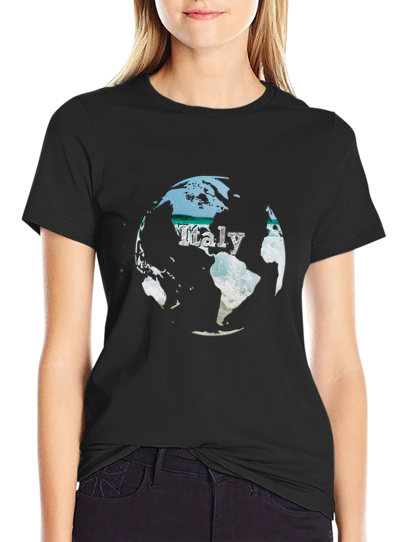 Italy Globe Graphic T-Shirt - Black