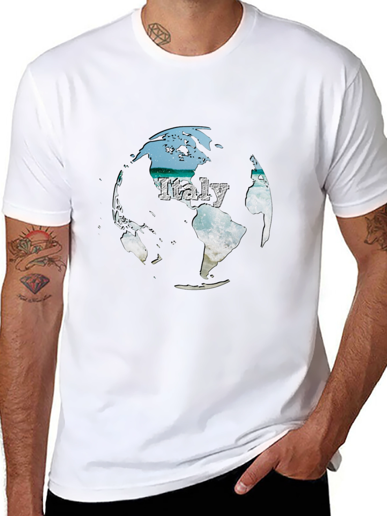 Italy Globe Graphic T-Shirt - Black