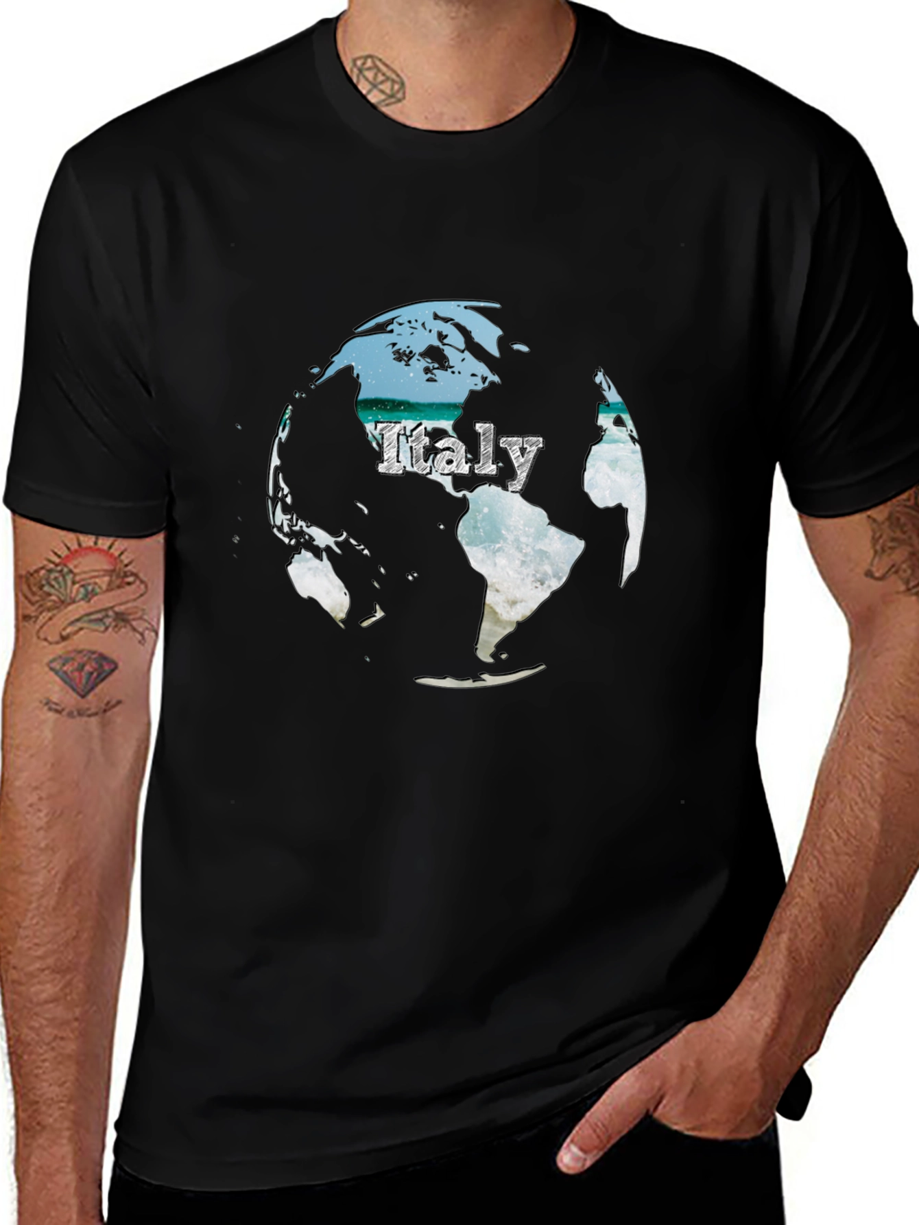 Italy Globe Graphic T-Shirt - Black