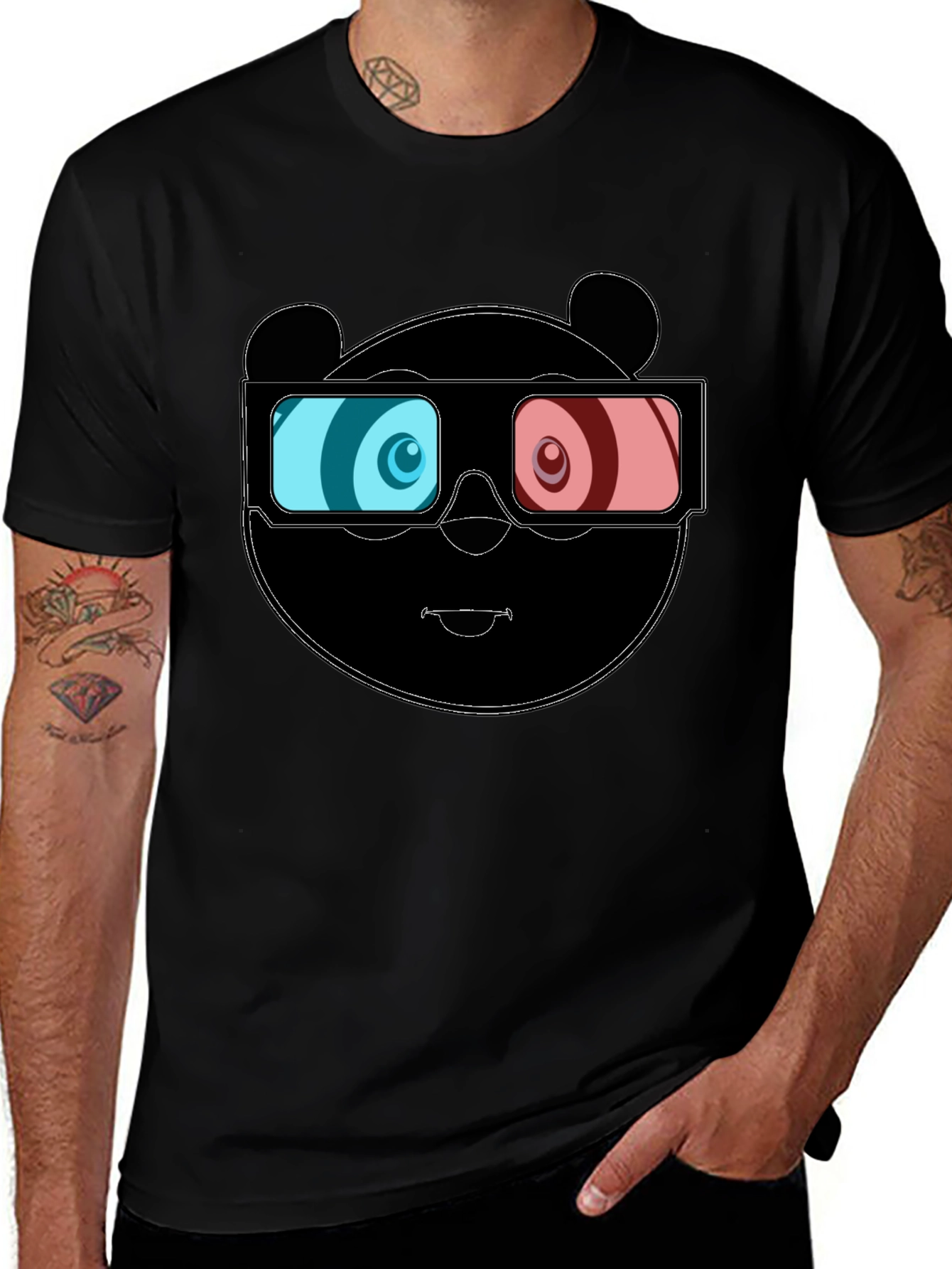 3D Panda Graphic Tee - Cool Black T-Shirt