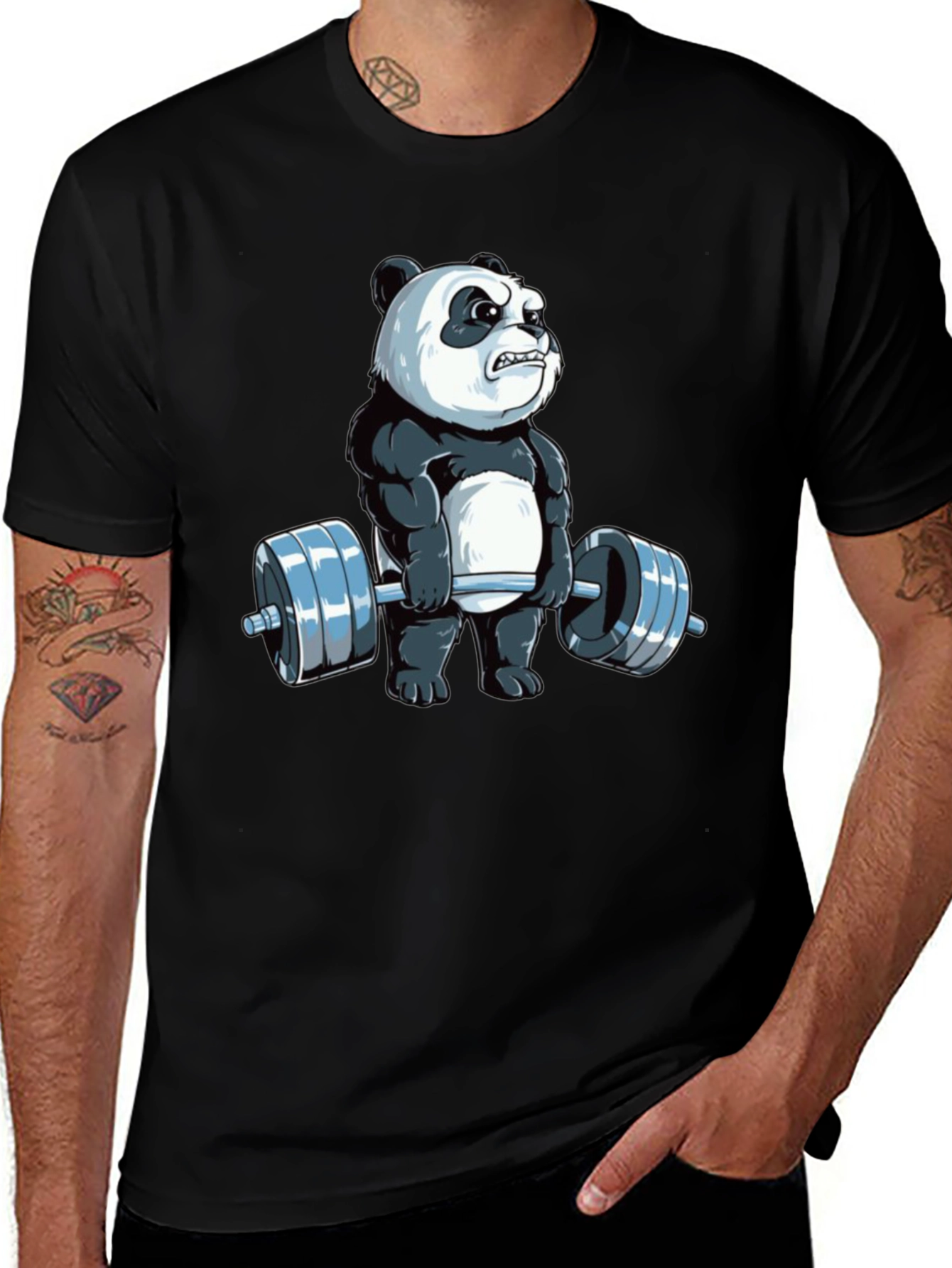 Weightlifting Panda T-Shirt - Black Cotton Tee