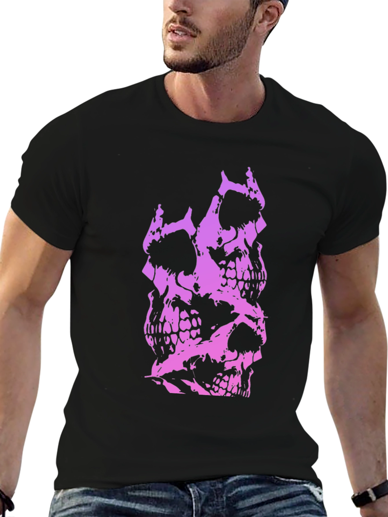 Skull Stack Graphic Tee - Black