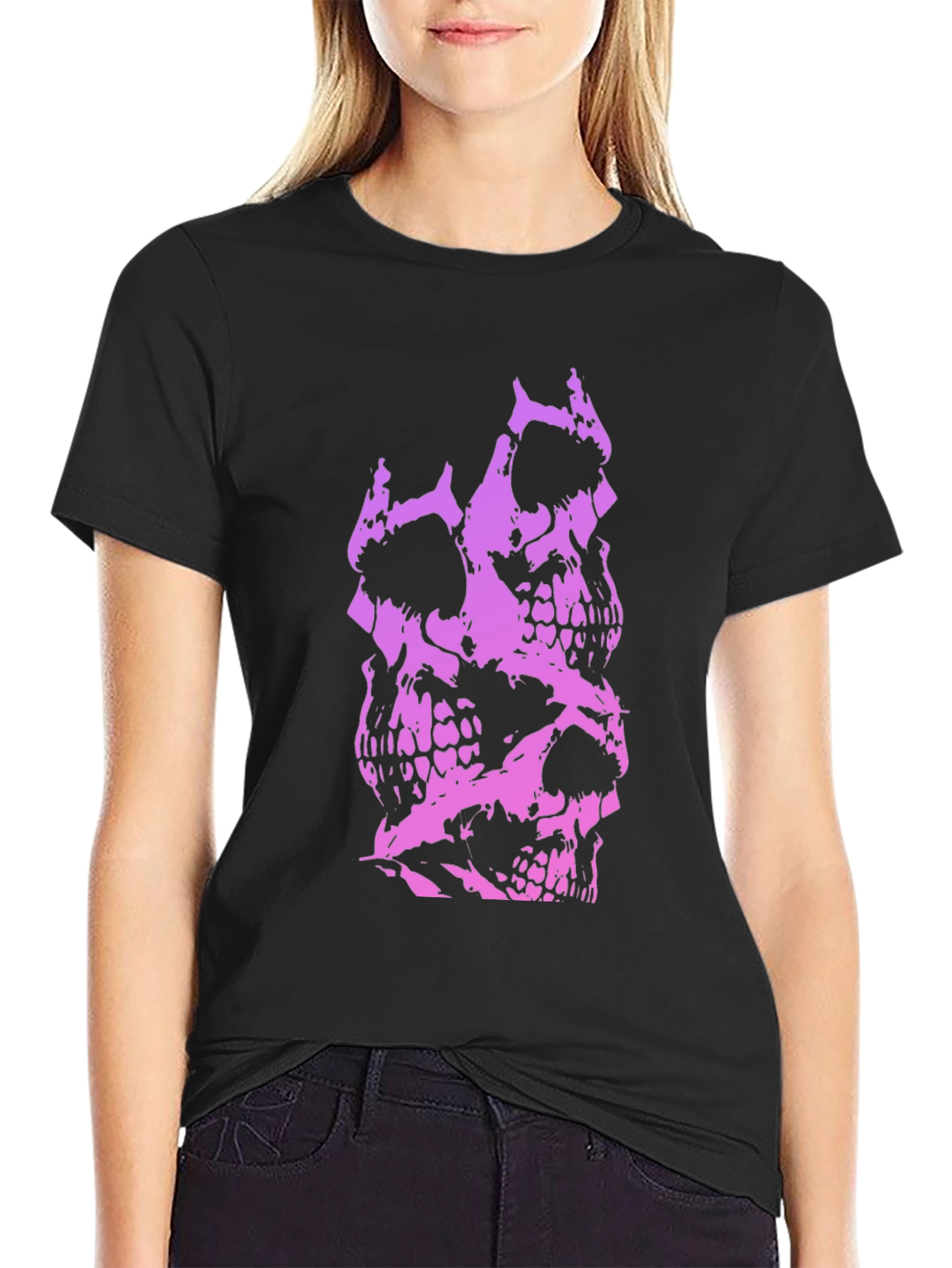 Skull Stack Graphic Tee - Black