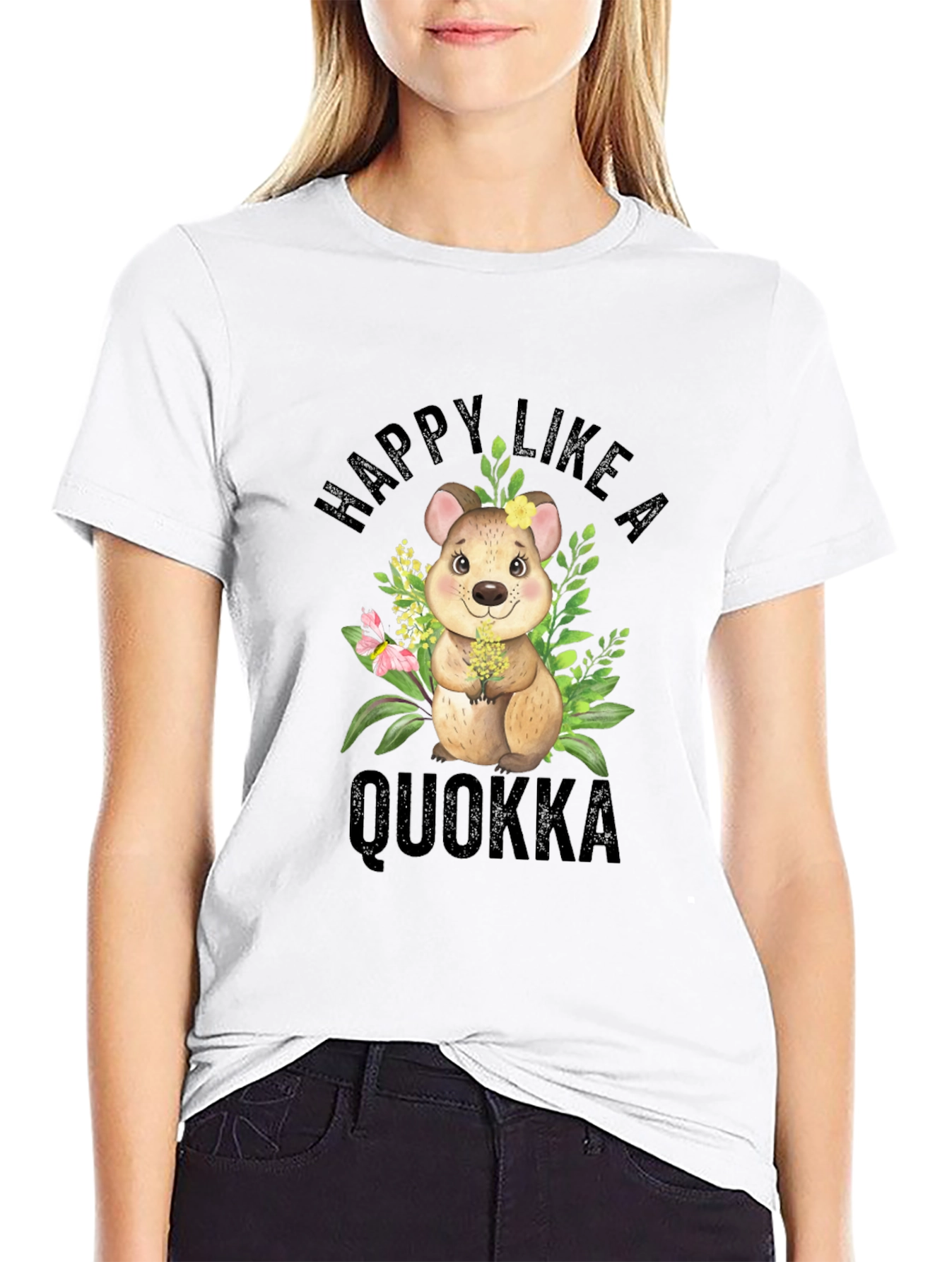 Happy Like A Quokka Black T-Shirt