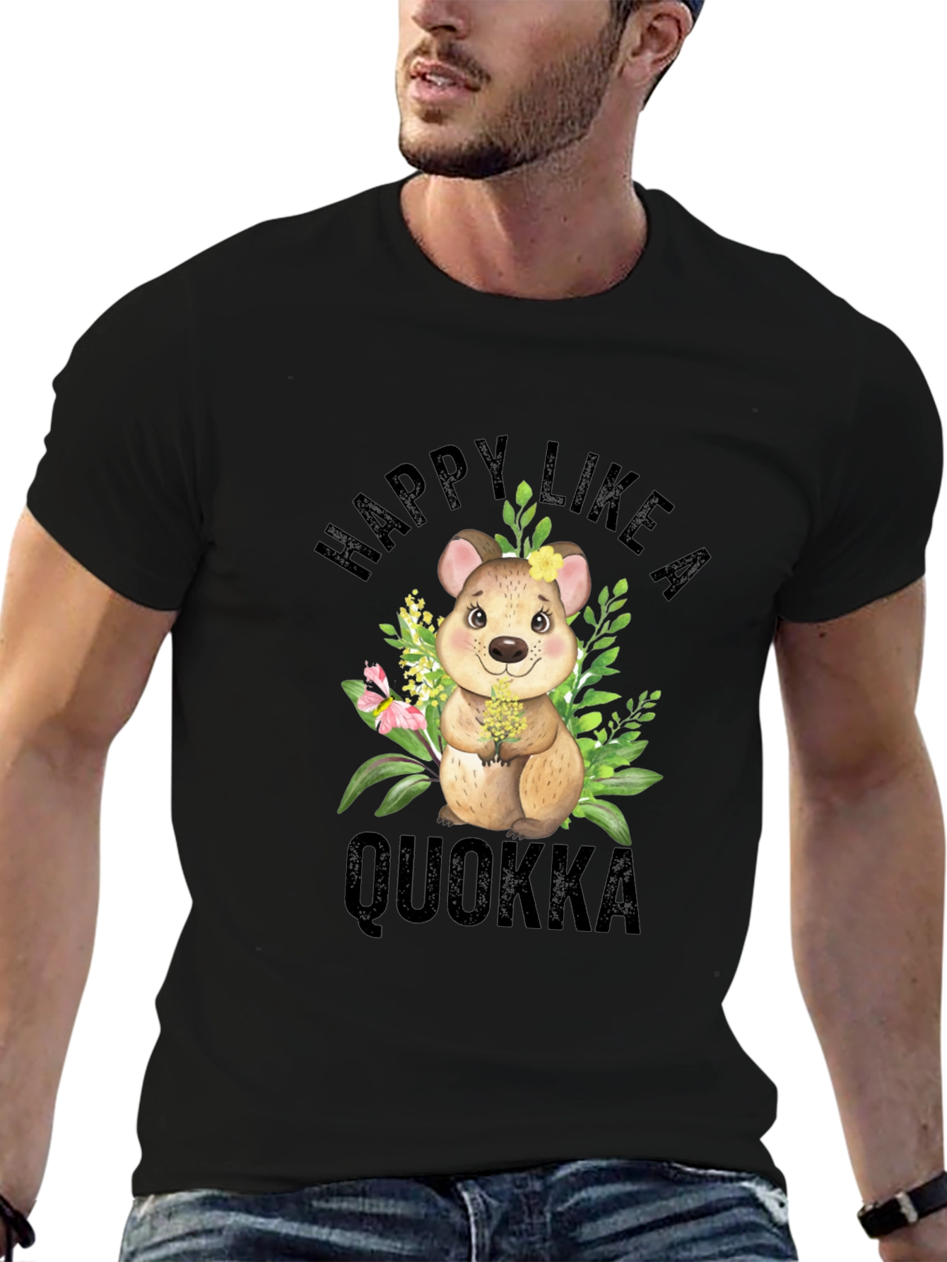 Happy Like A Quokka Black T-Shirt