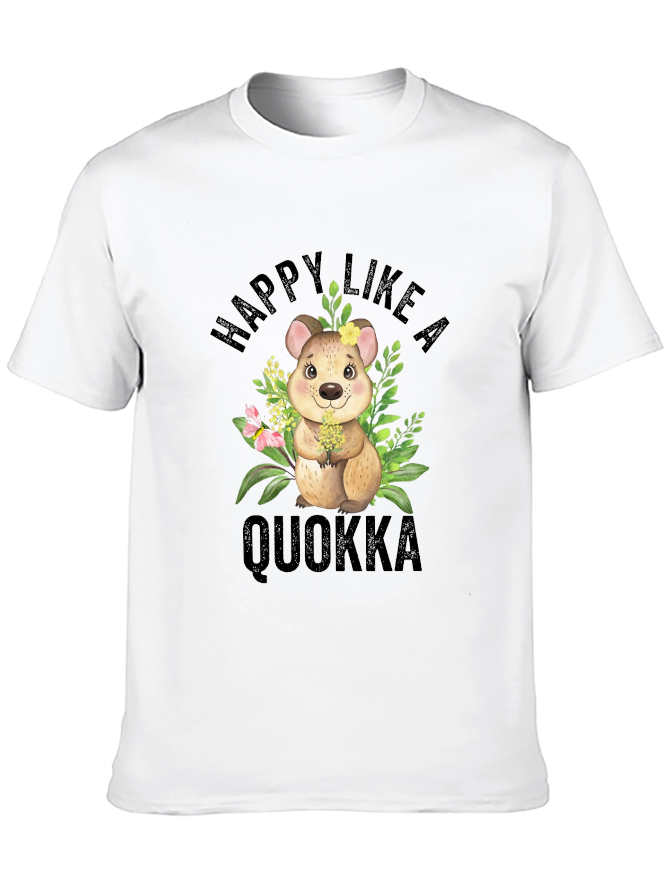 Happy Like A Quokka Black T-Shirt