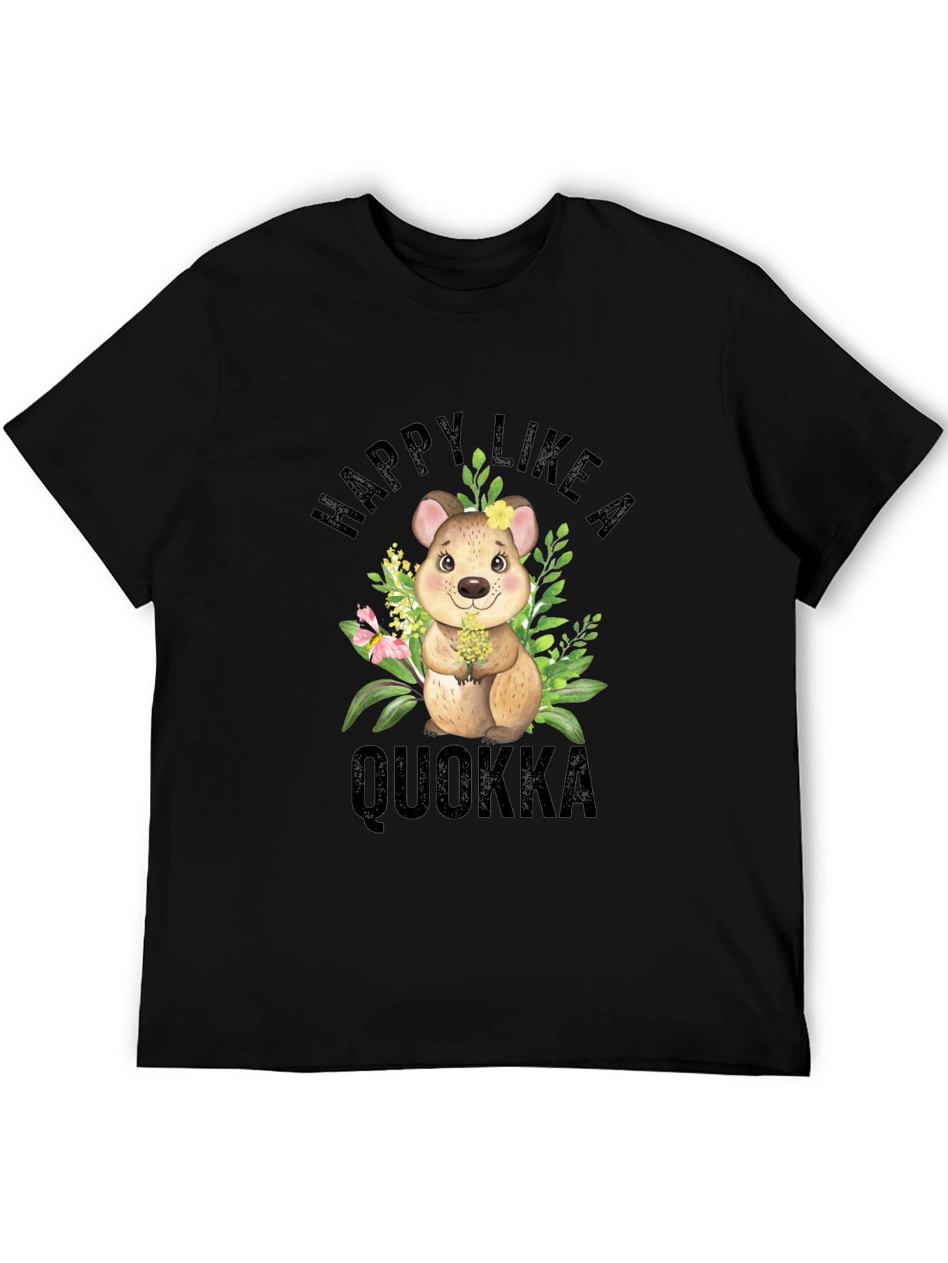 Happy Like A Quokka Black T-Shirt