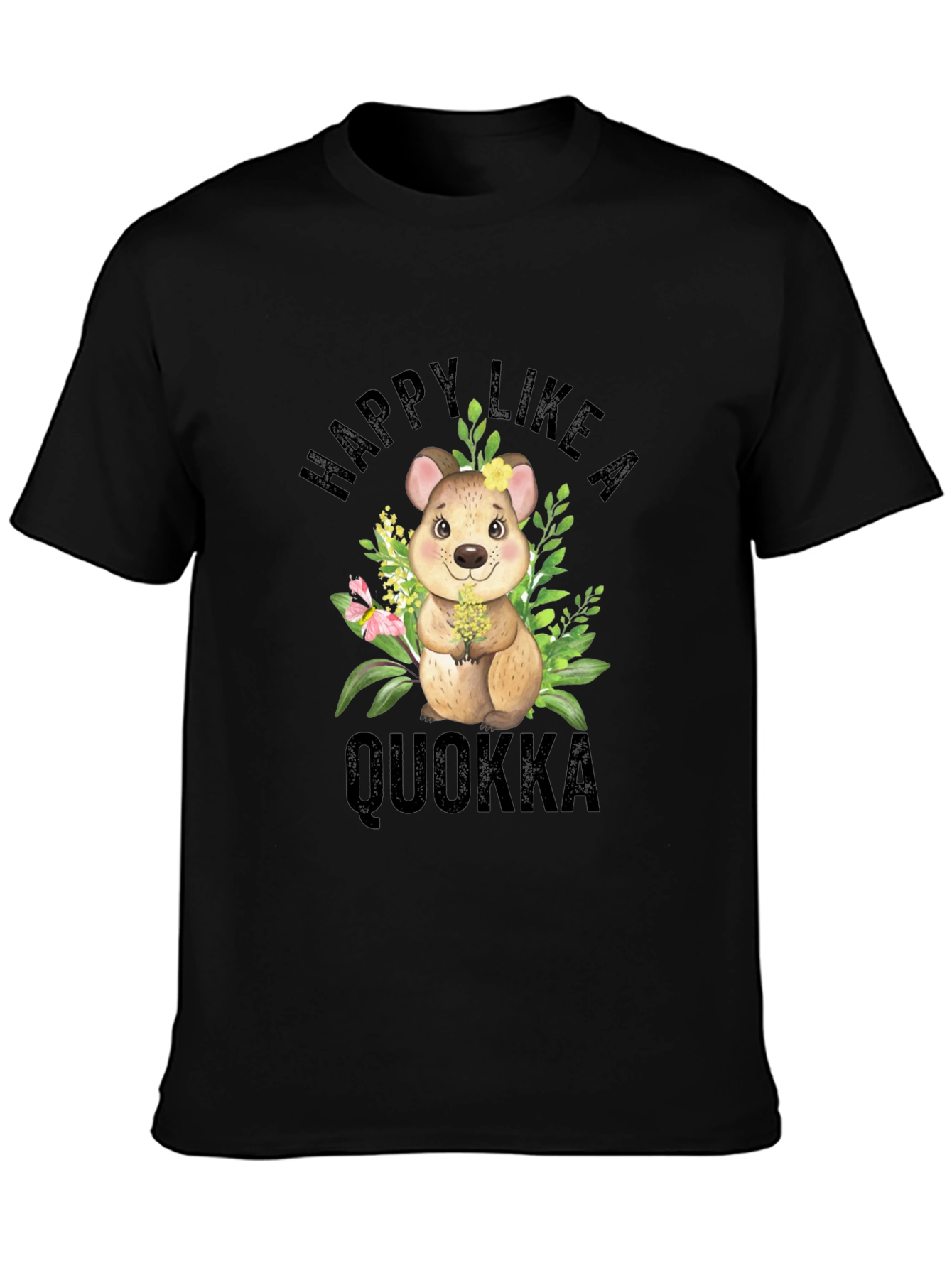 Happy Like A Quokka Black T-Shirt