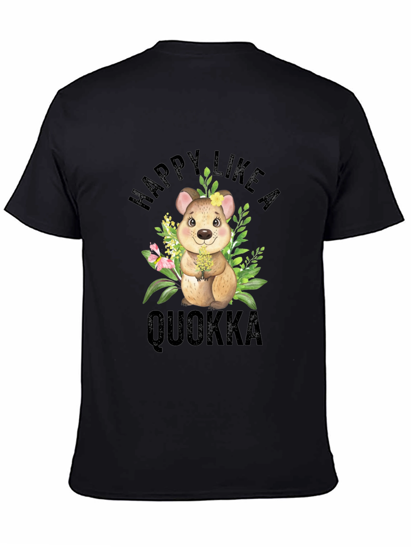 Happy Like A Quokka Black T-Shirt