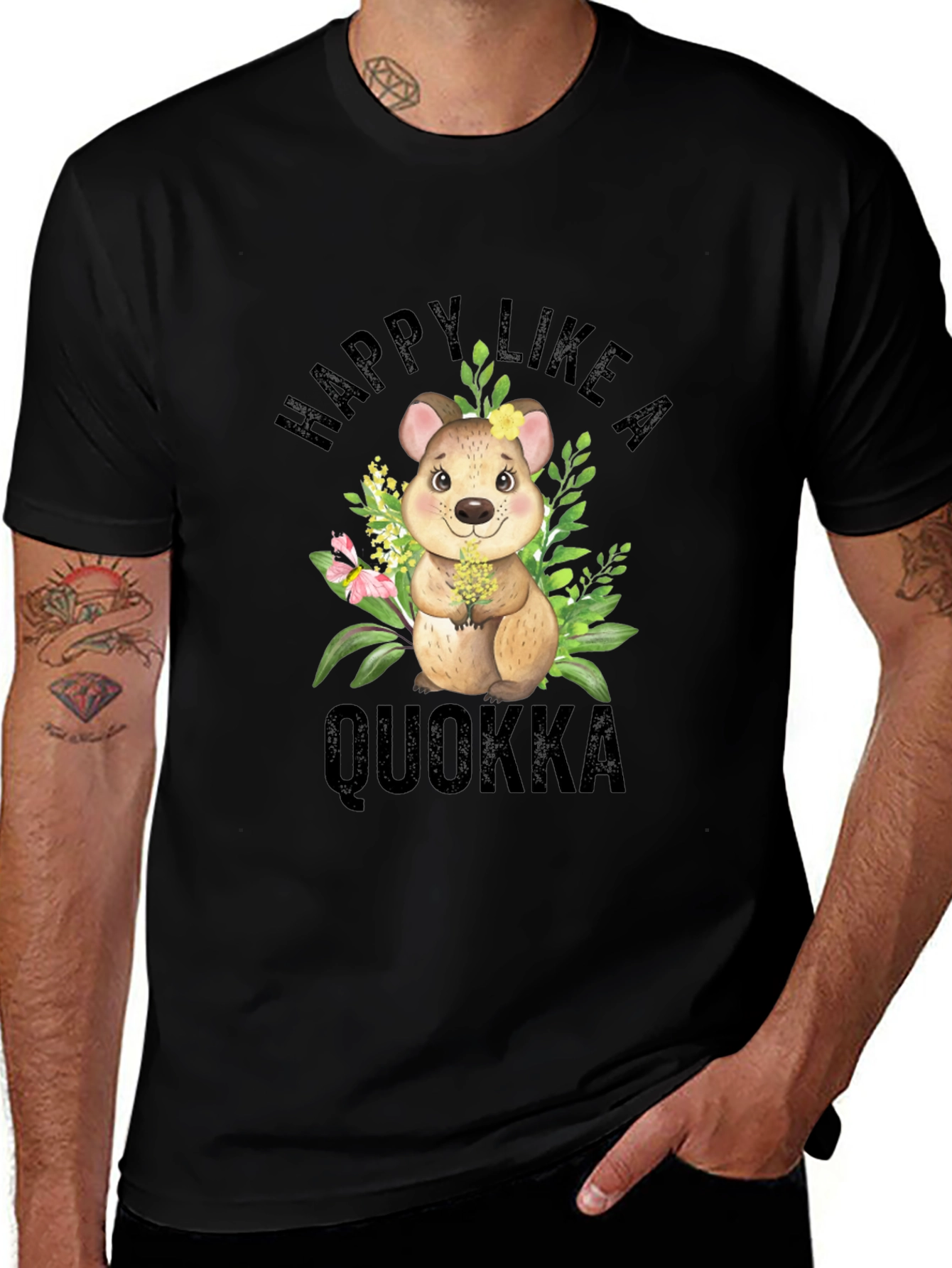 Happy Like A Quokka Black T-Shirt