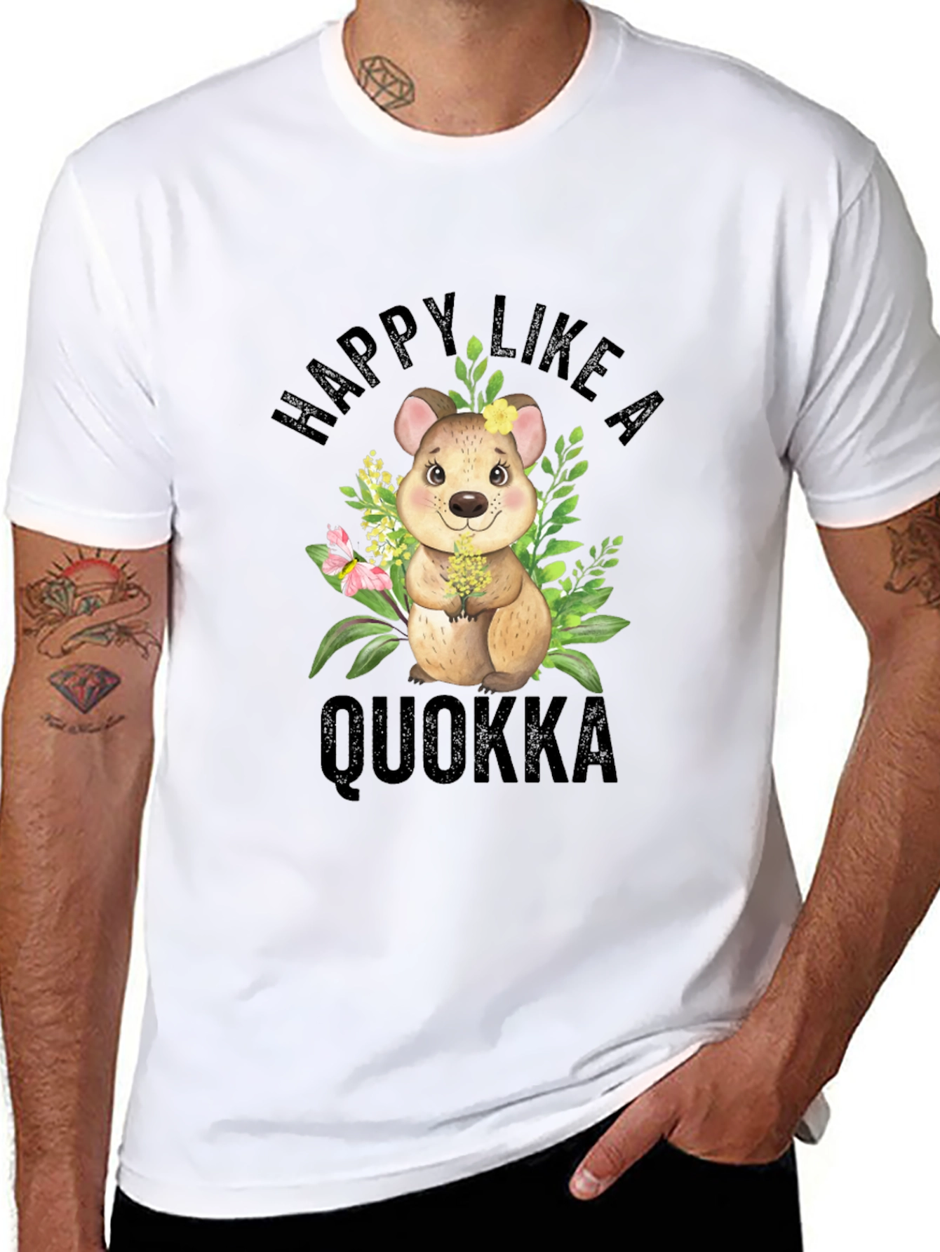Happy Like A Quokka Black T-Shirt