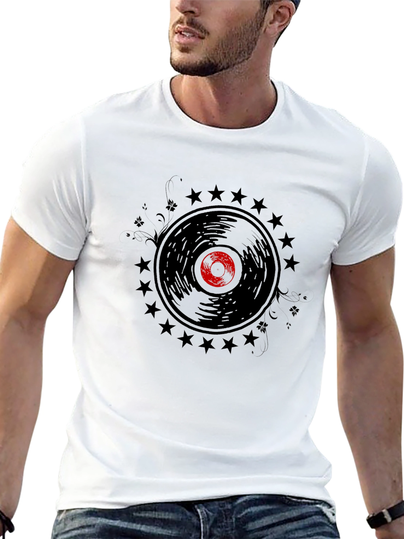 Retro Vinyl Record Starburst Graphic T-Shirt