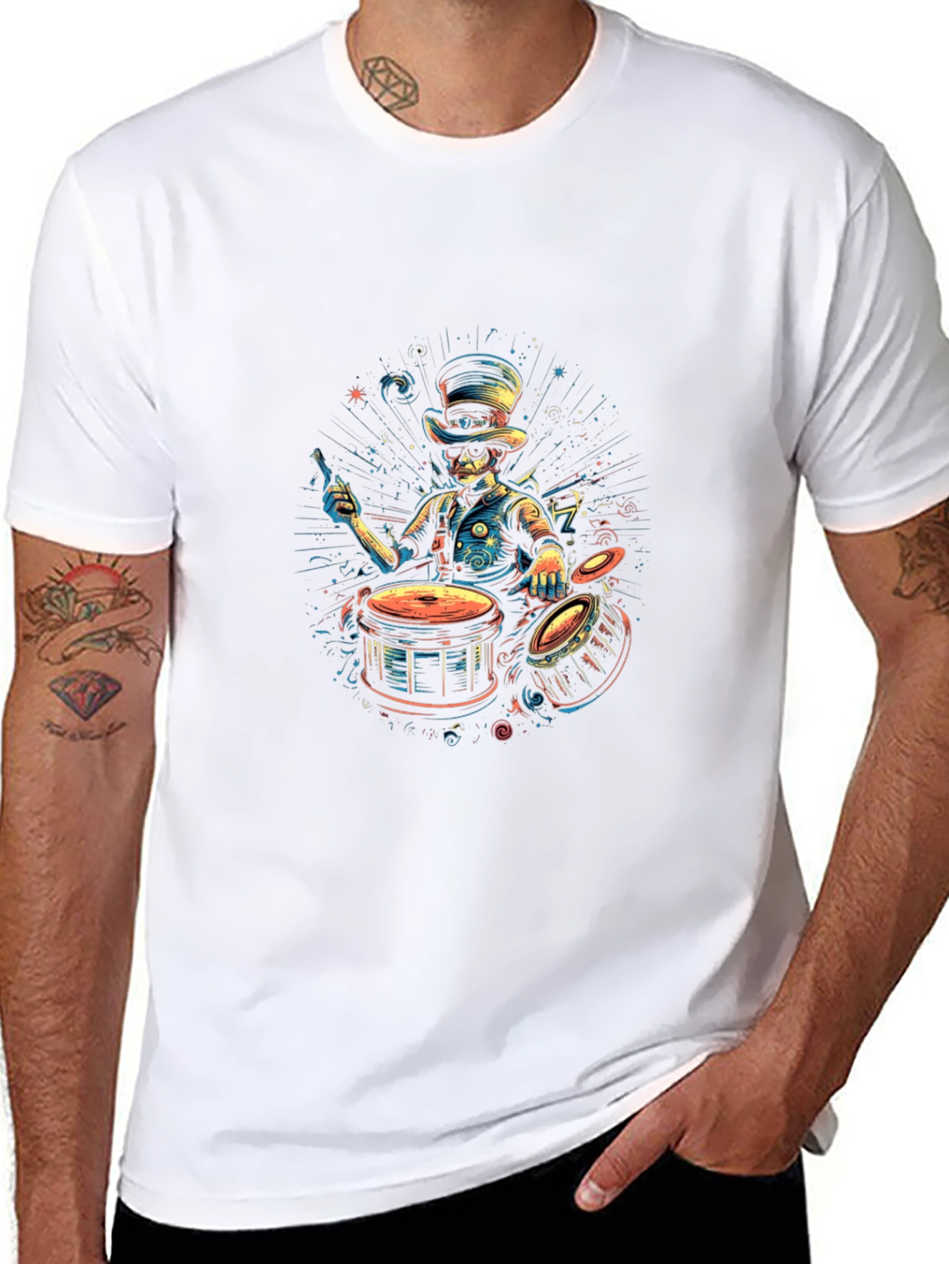 Drummer Skeleton Graphic Tee - Unique Style