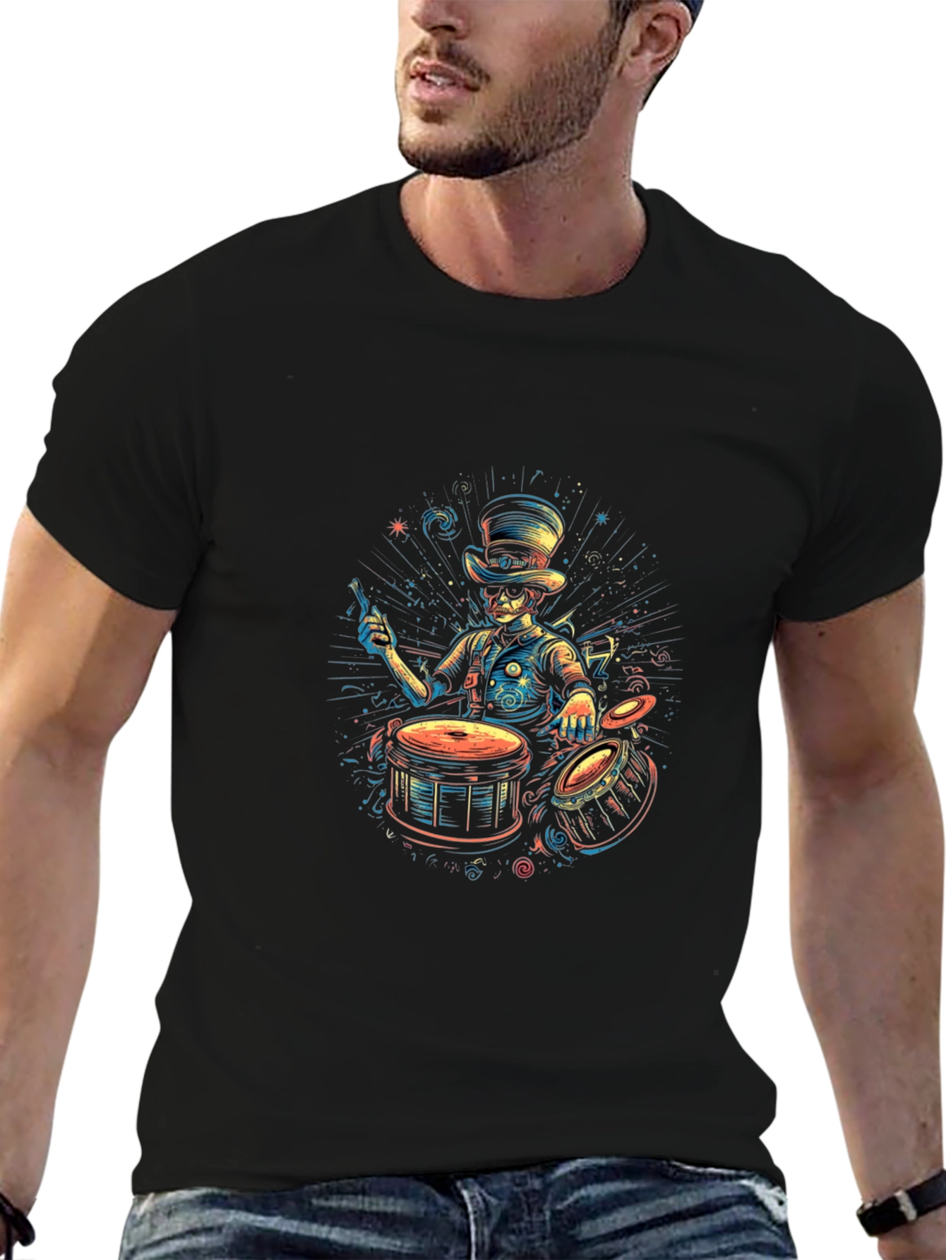 Drummer Skeleton Graphic Tee - Unique Style