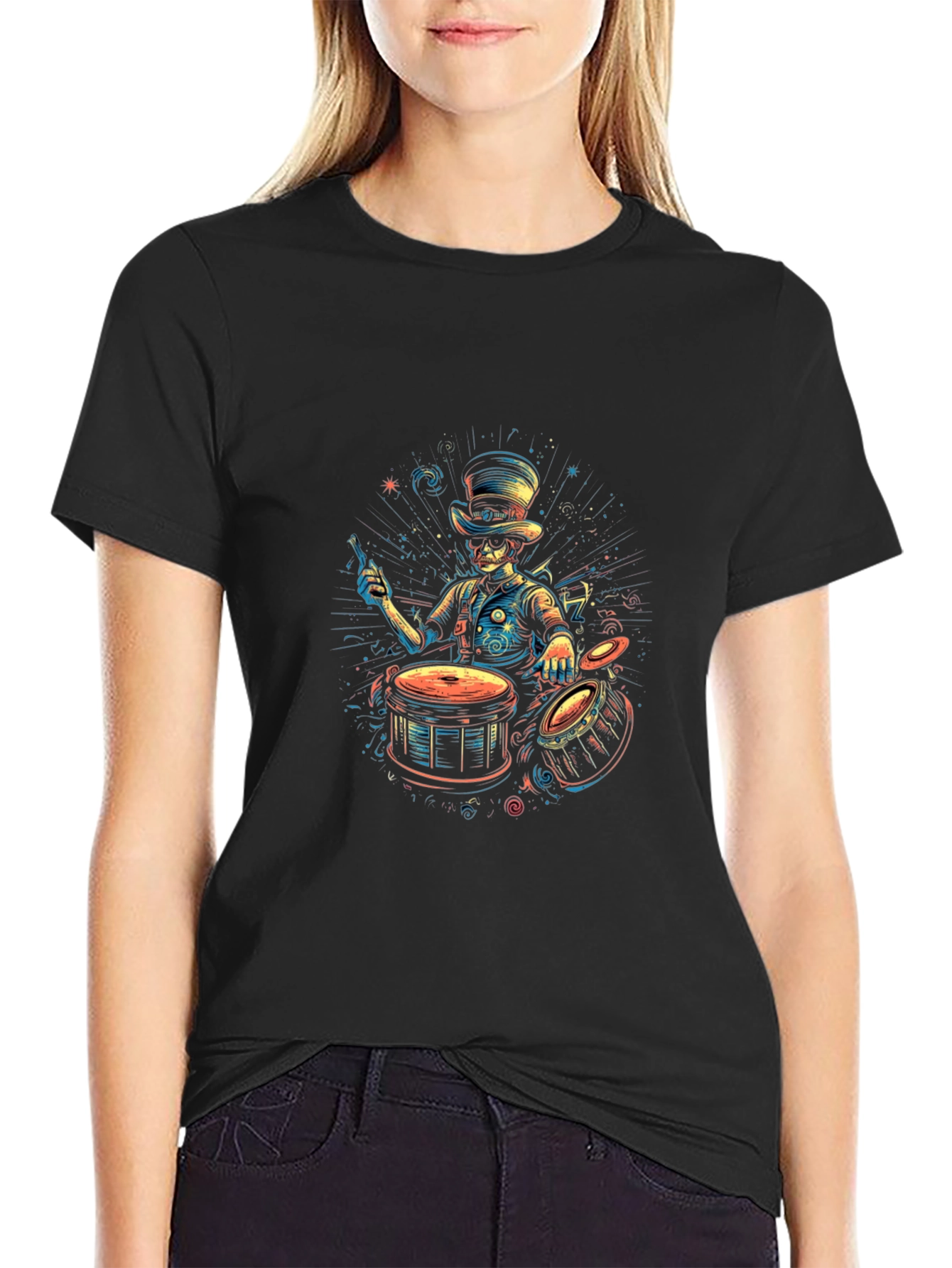 Drummer Skeleton Graphic Tee - Unique Style