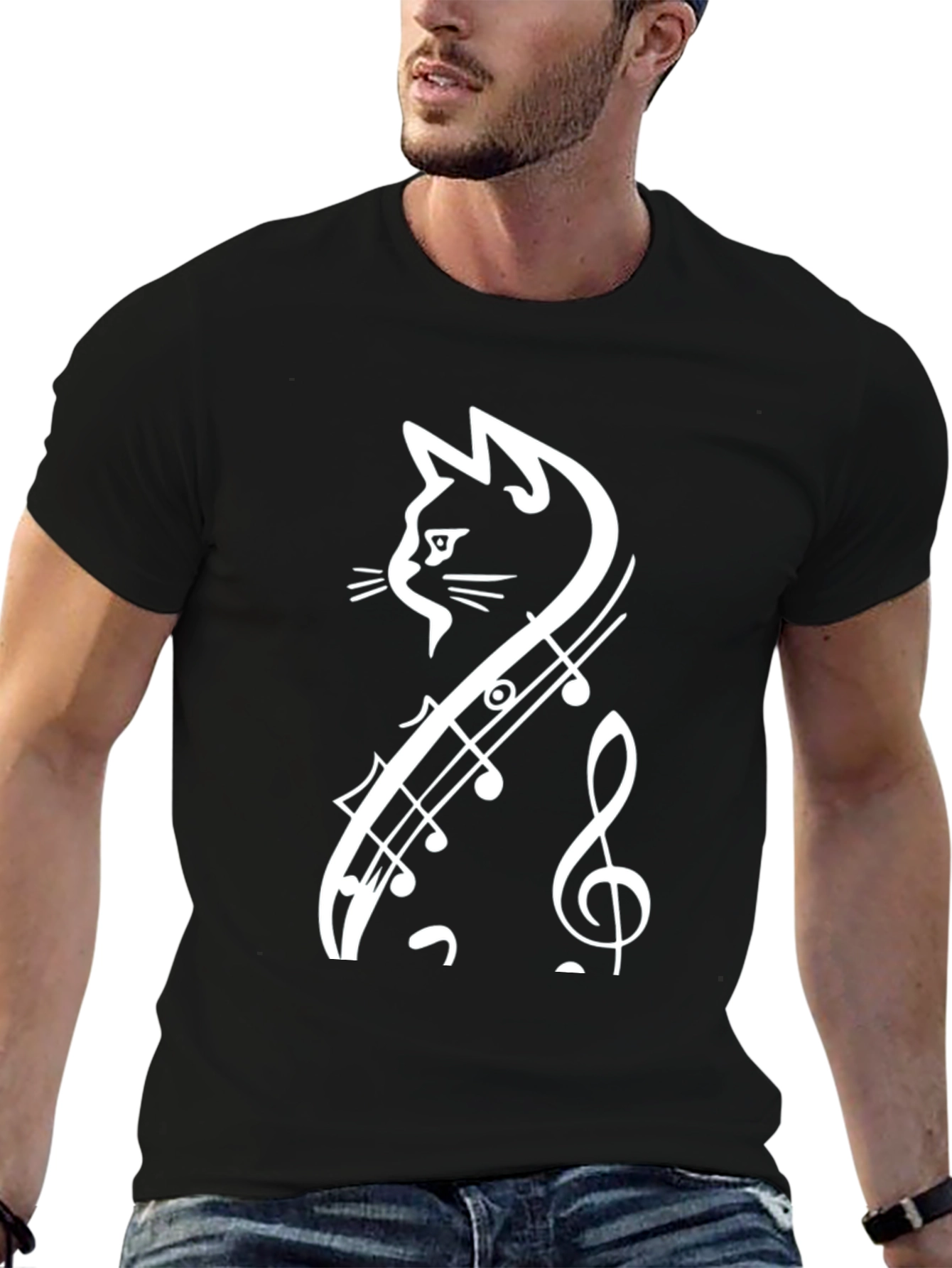 Music Cat T-Shirt - Unique Treble Clef Design