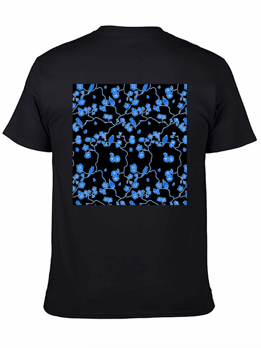 Black Tee with Blue Floral Pattern