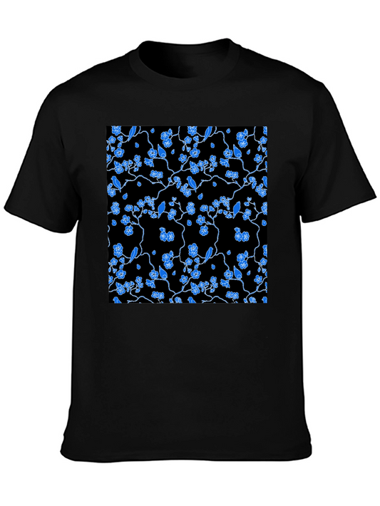 Black Tee with Blue Floral Pattern