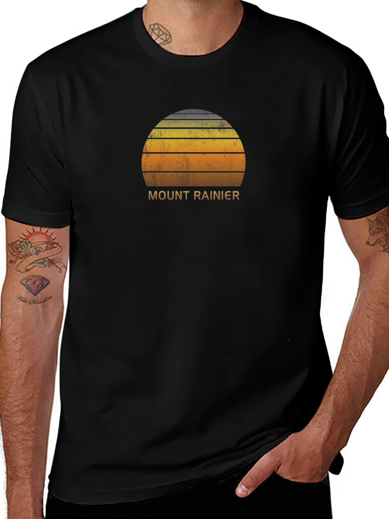 Mount Rainier Sunset Graphic Tee - Black