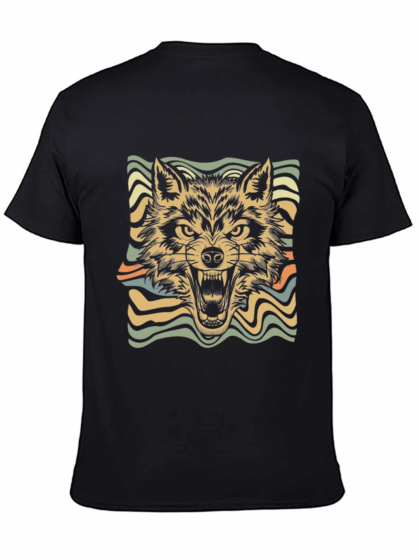 Retro Wolf Graphic Tee - Stylish Black T-Shirt