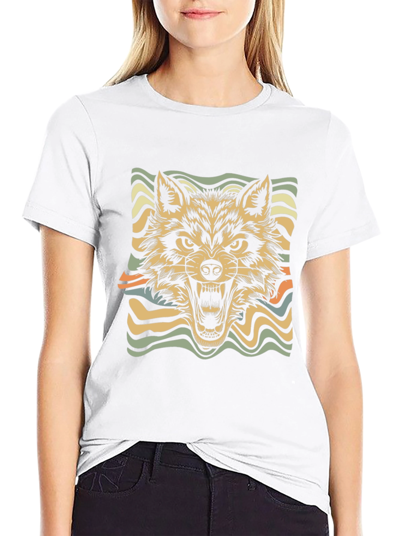 Retro Wolf Graphic Tee - Stylish Black T-Shirt
