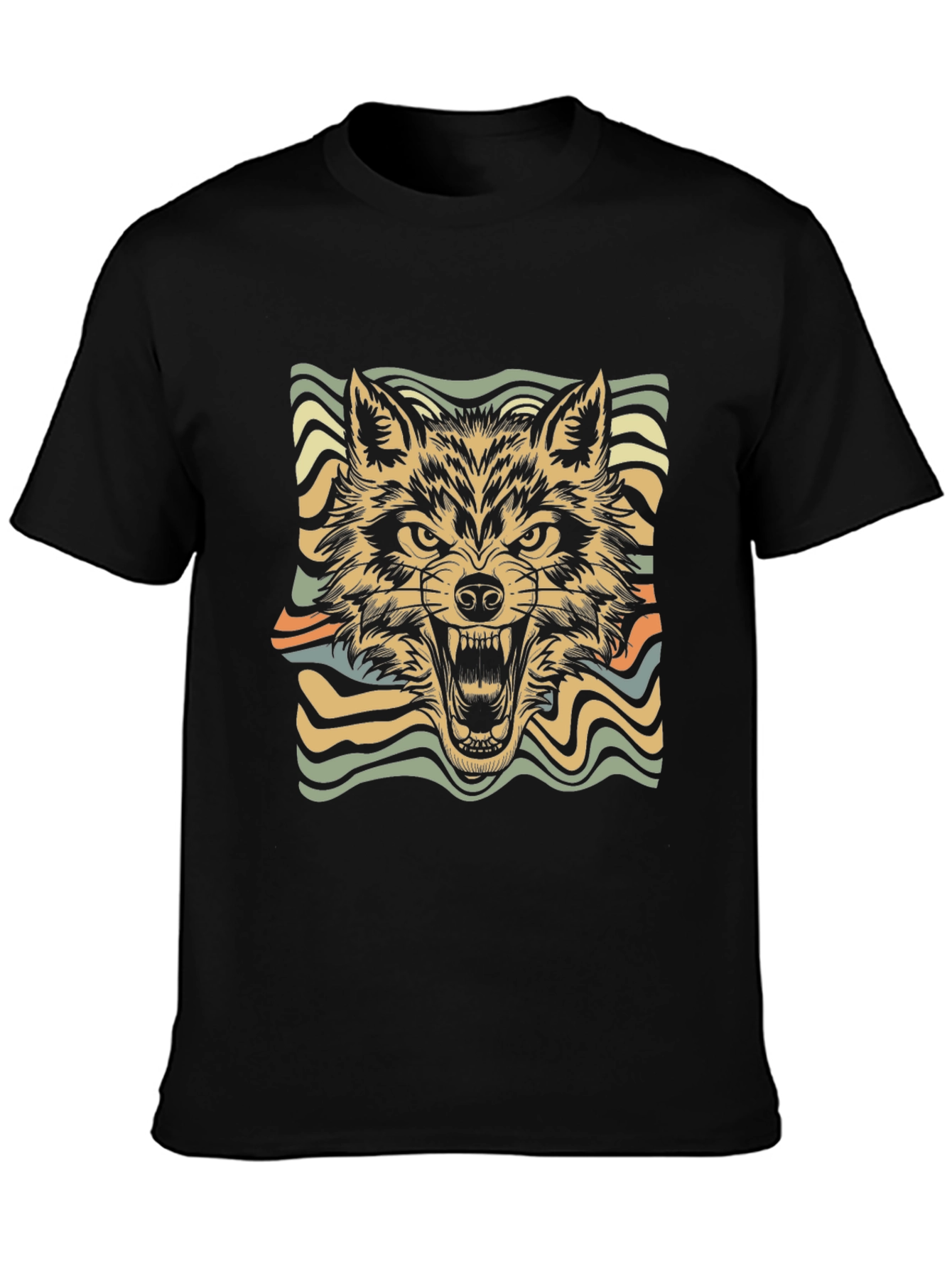 Retro Wolf Graphic Tee - Stylish Black T-Shirt