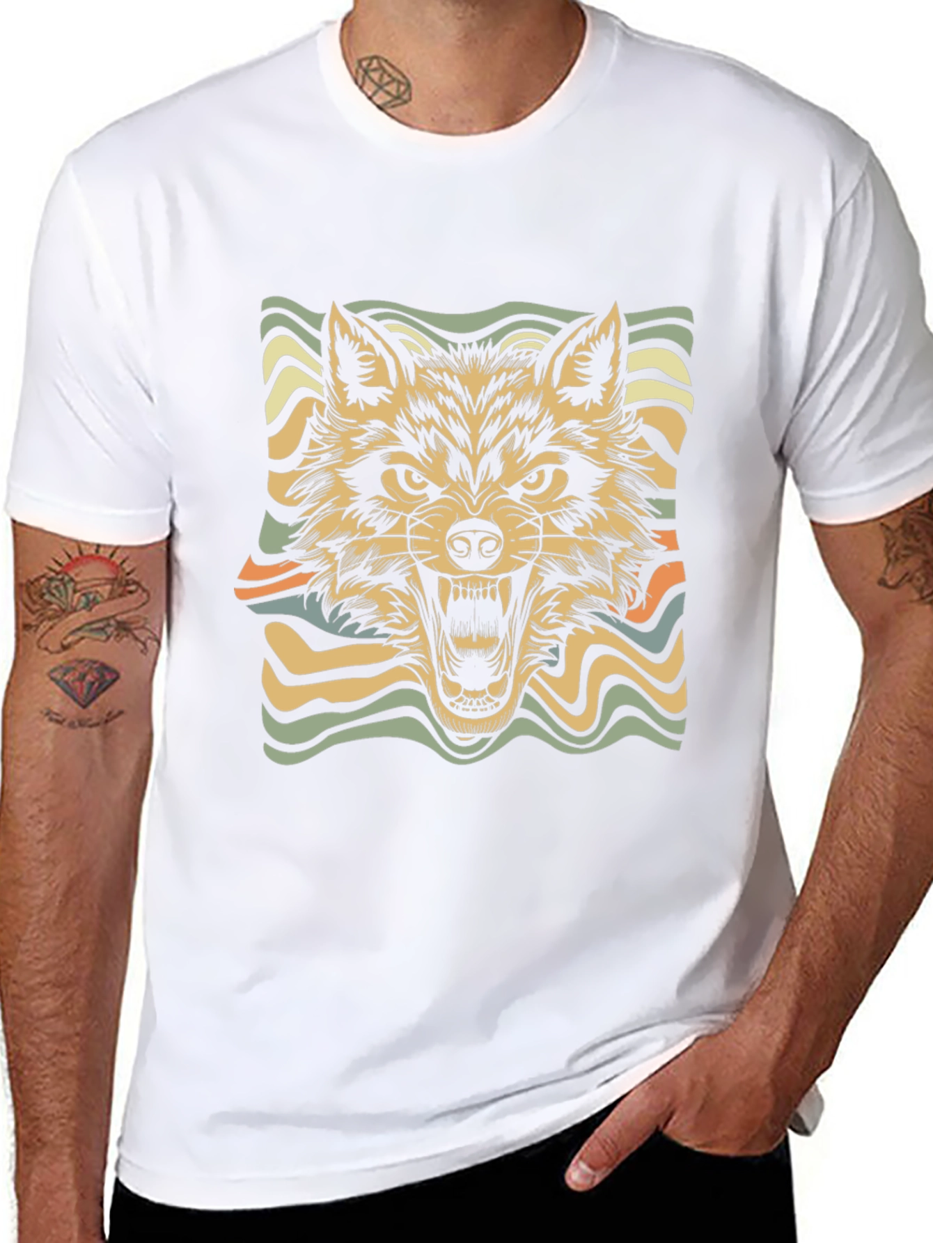 Retro Wolf Graphic Tee - Stylish Black T-Shirt
