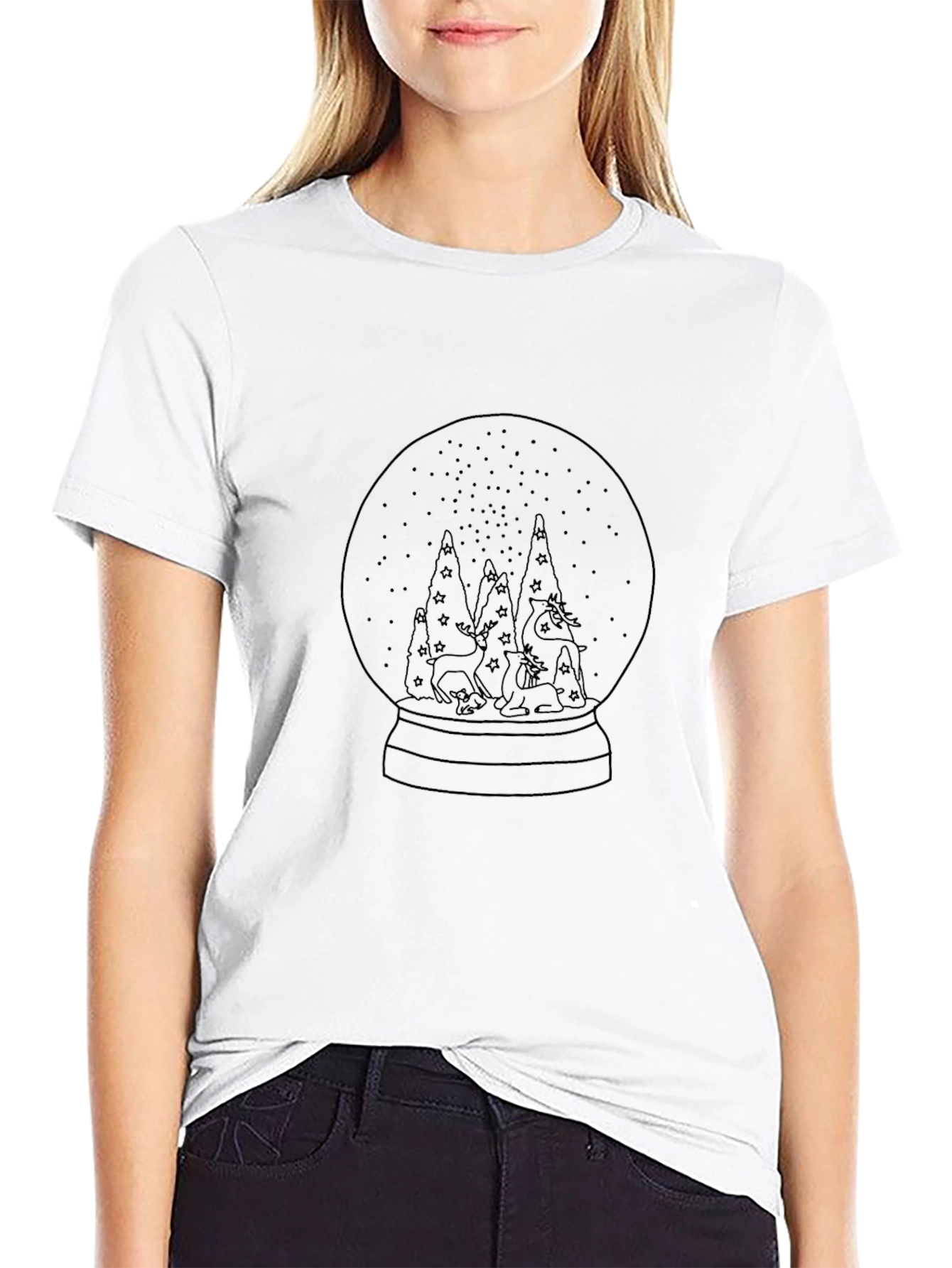 Black Snow Globe Deer Graphic Tee - Unisex