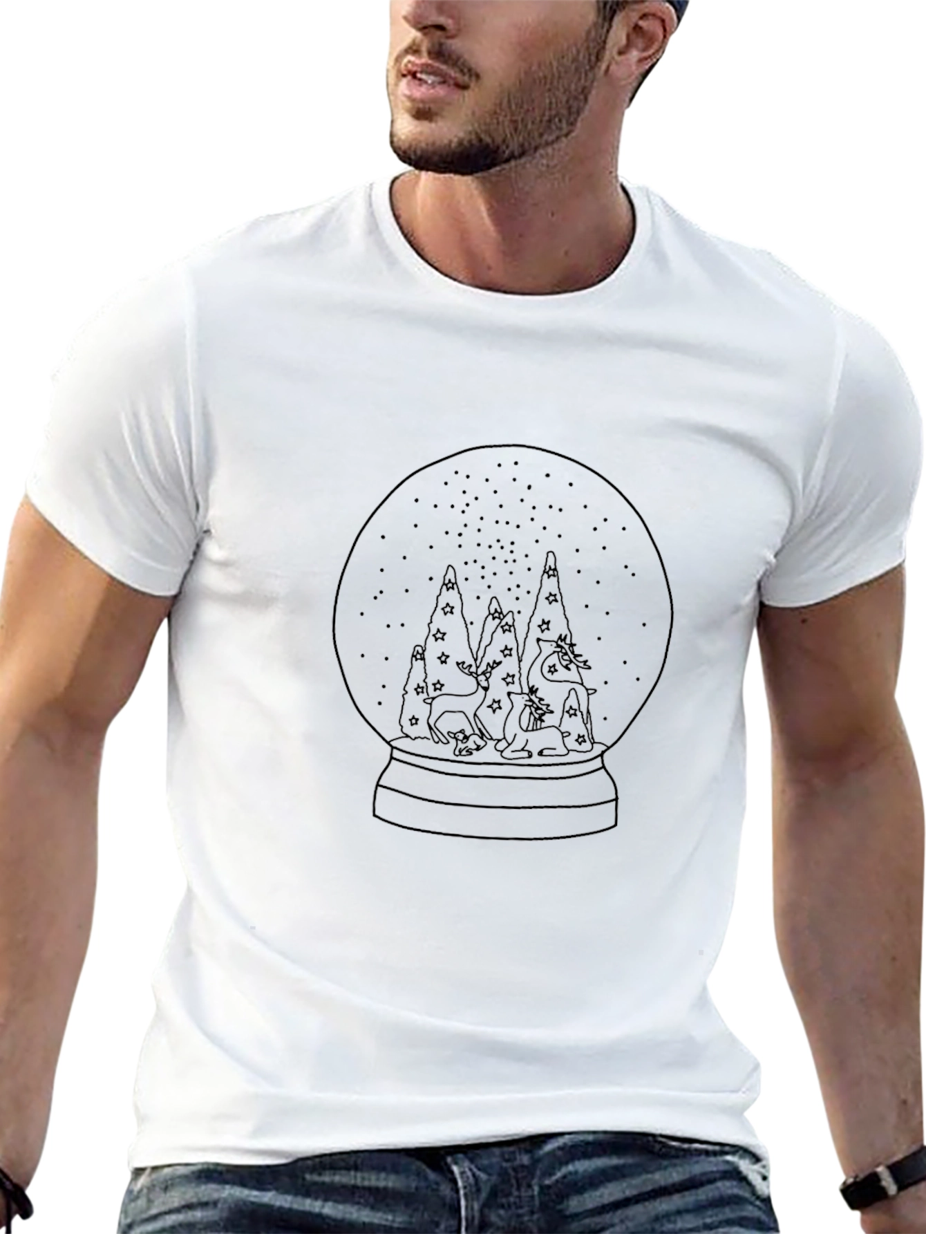 Black Snow Globe Deer Graphic Tee - Unisex