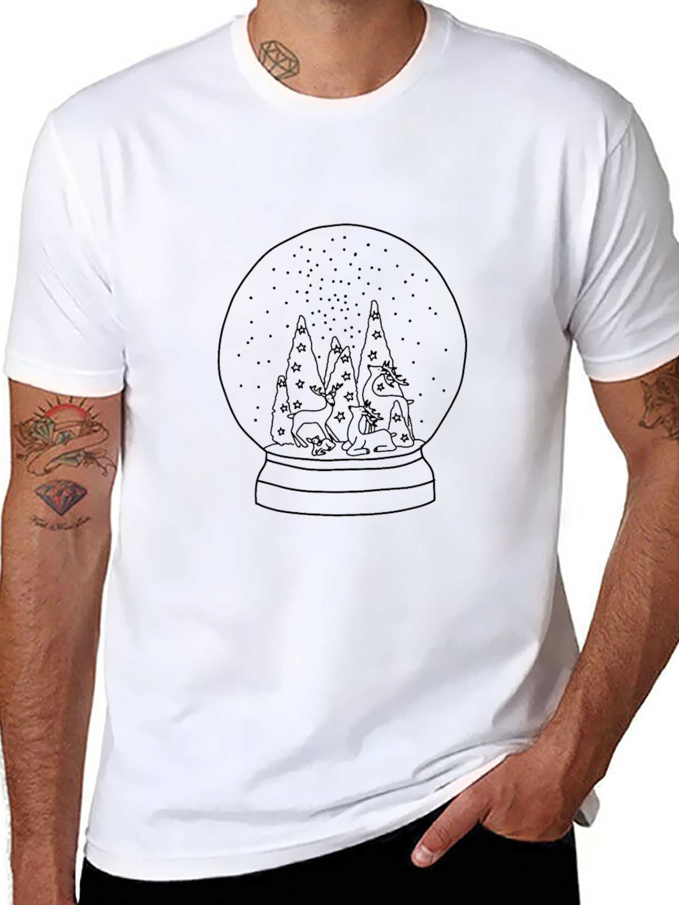 Black Snow Globe Deer Graphic Tee - Unisex